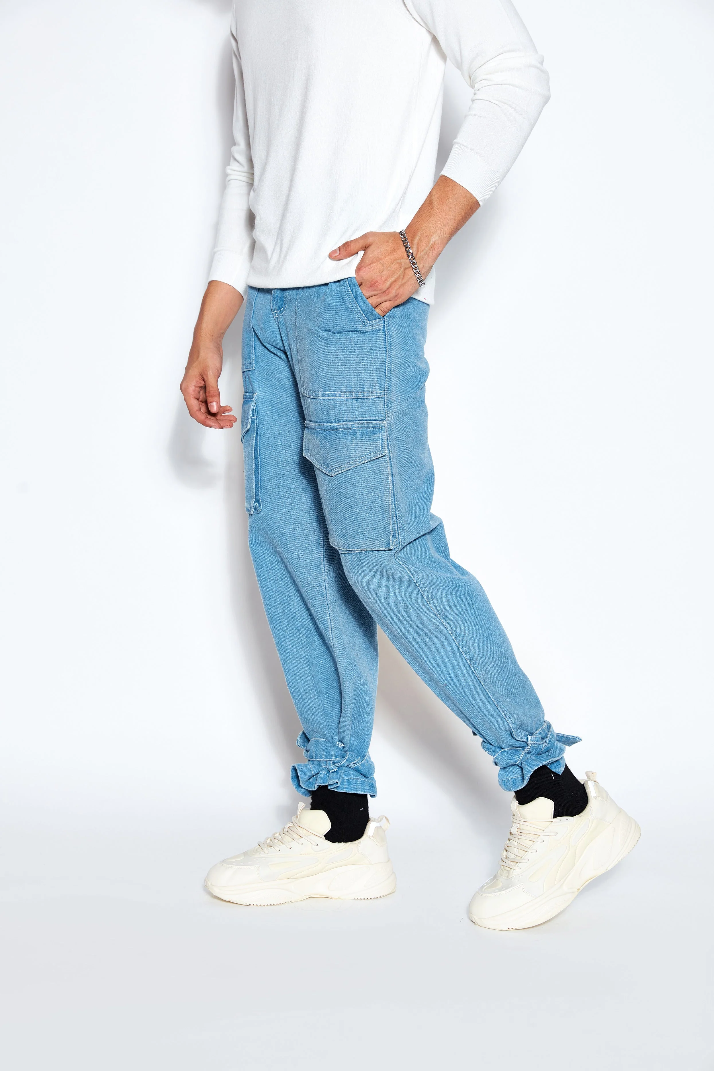 90s Baggy Denim Cargo Jeans- Blue - Image 2