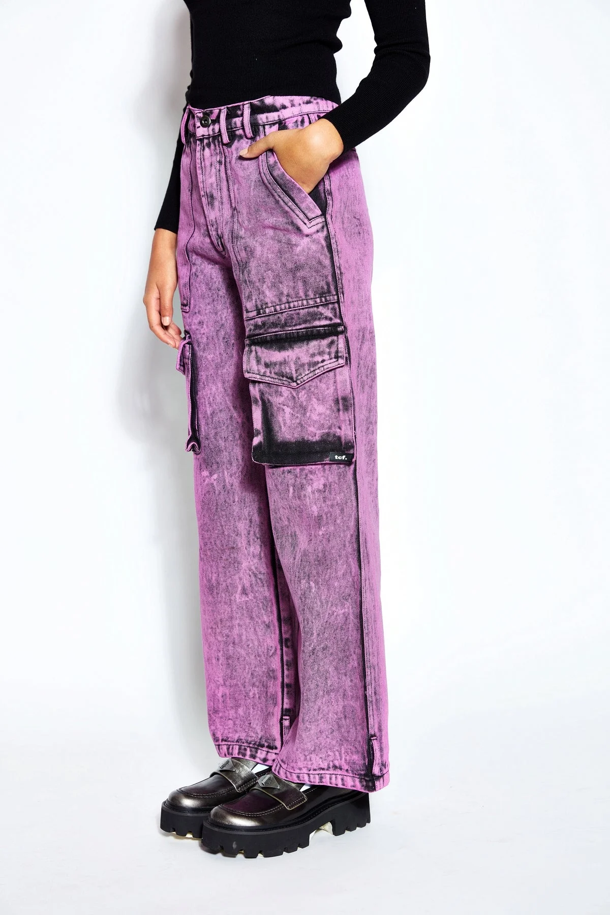 90s Baggy Denim Cargo Jeans- Pink - Image 2