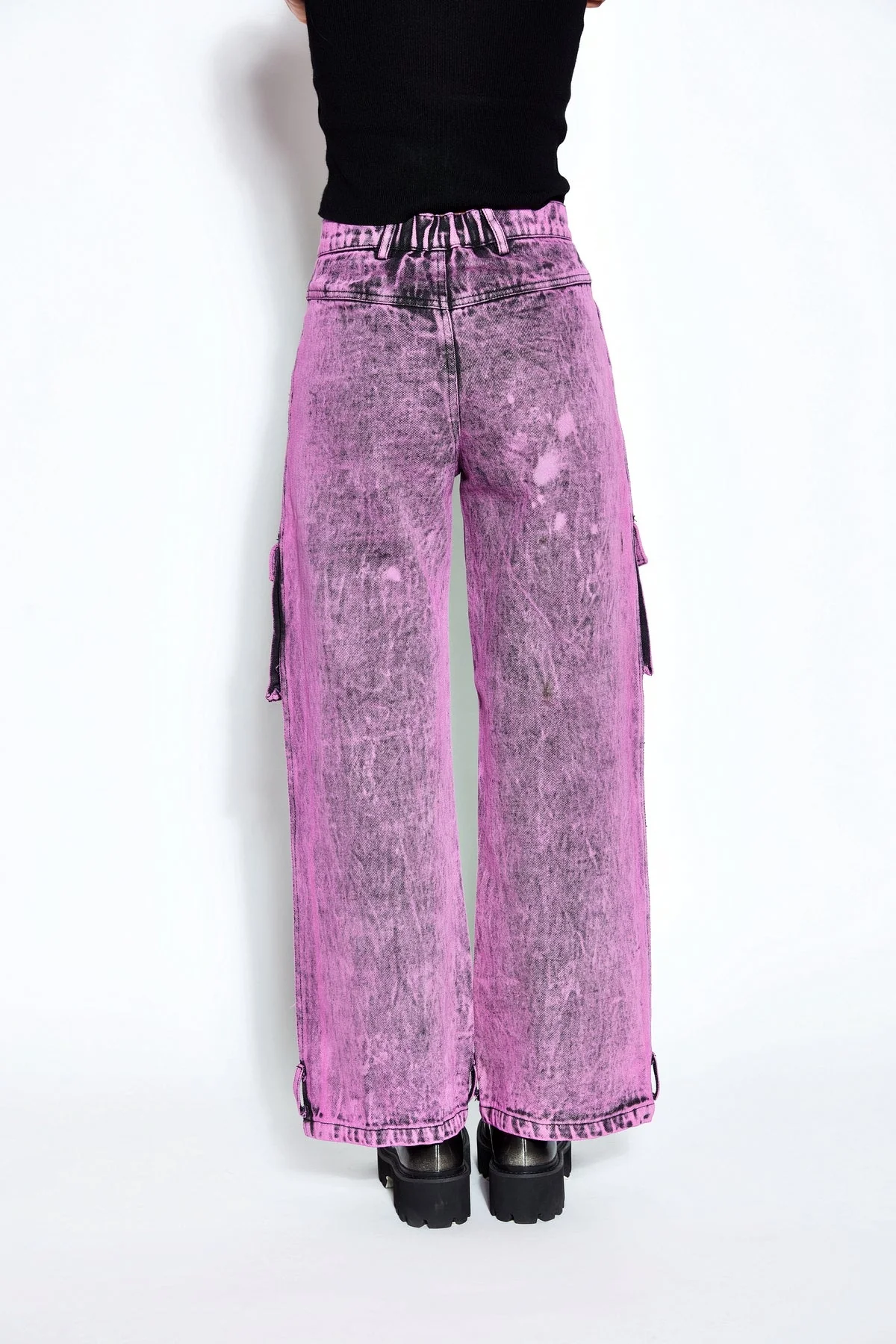 90s Baggy Denim Cargo Jeans- Pink - Image 3