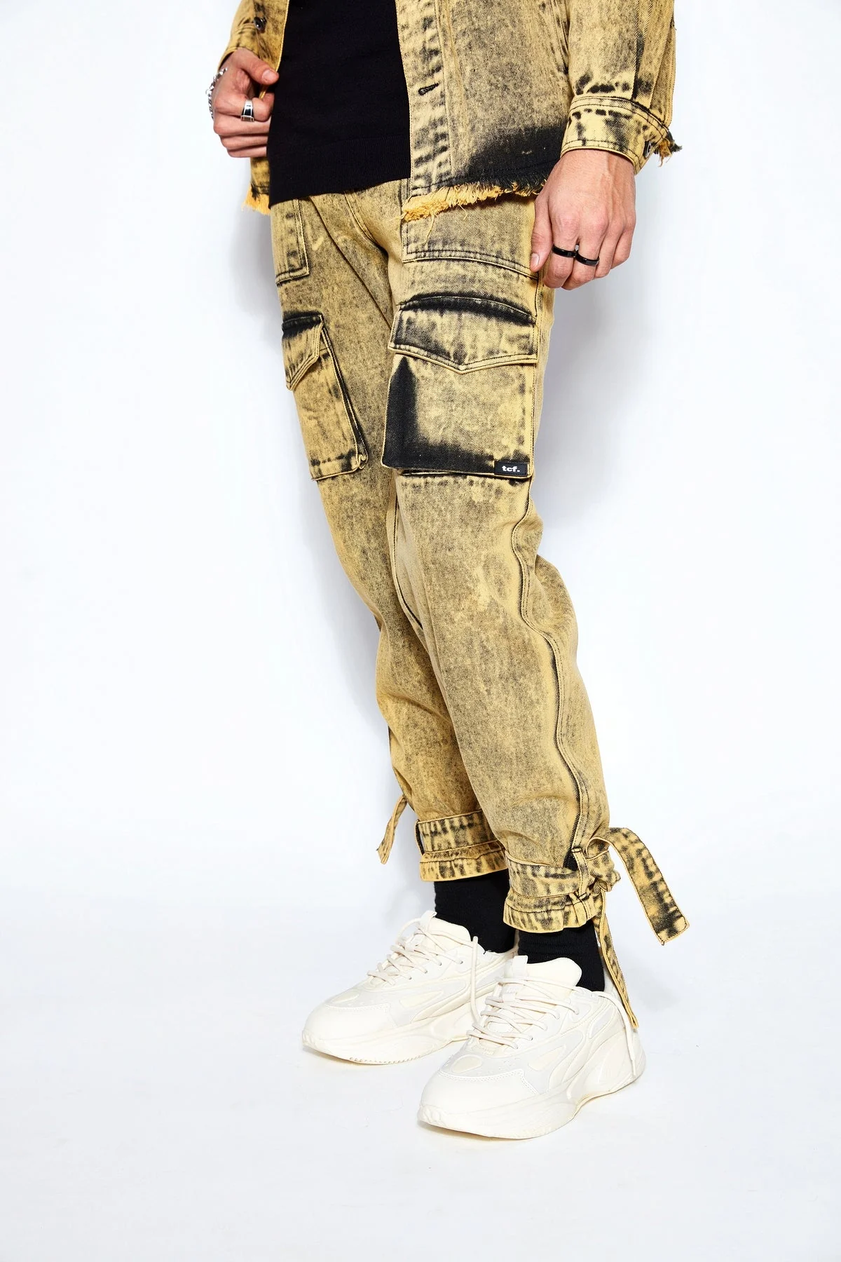 90s Baggy Denim Cargo Jeans- Yellow - Image 2