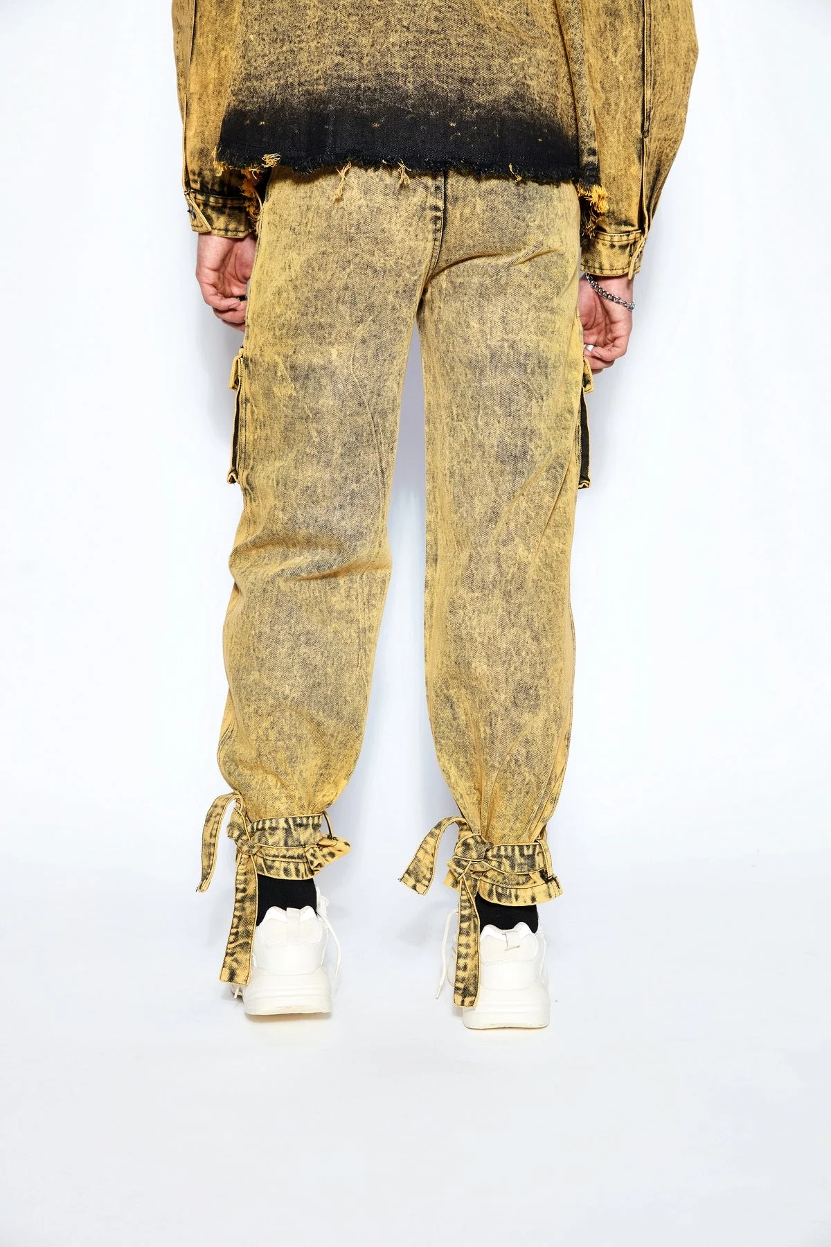 90s Baggy Denim Cargo Jeans- Yellow - Image 3