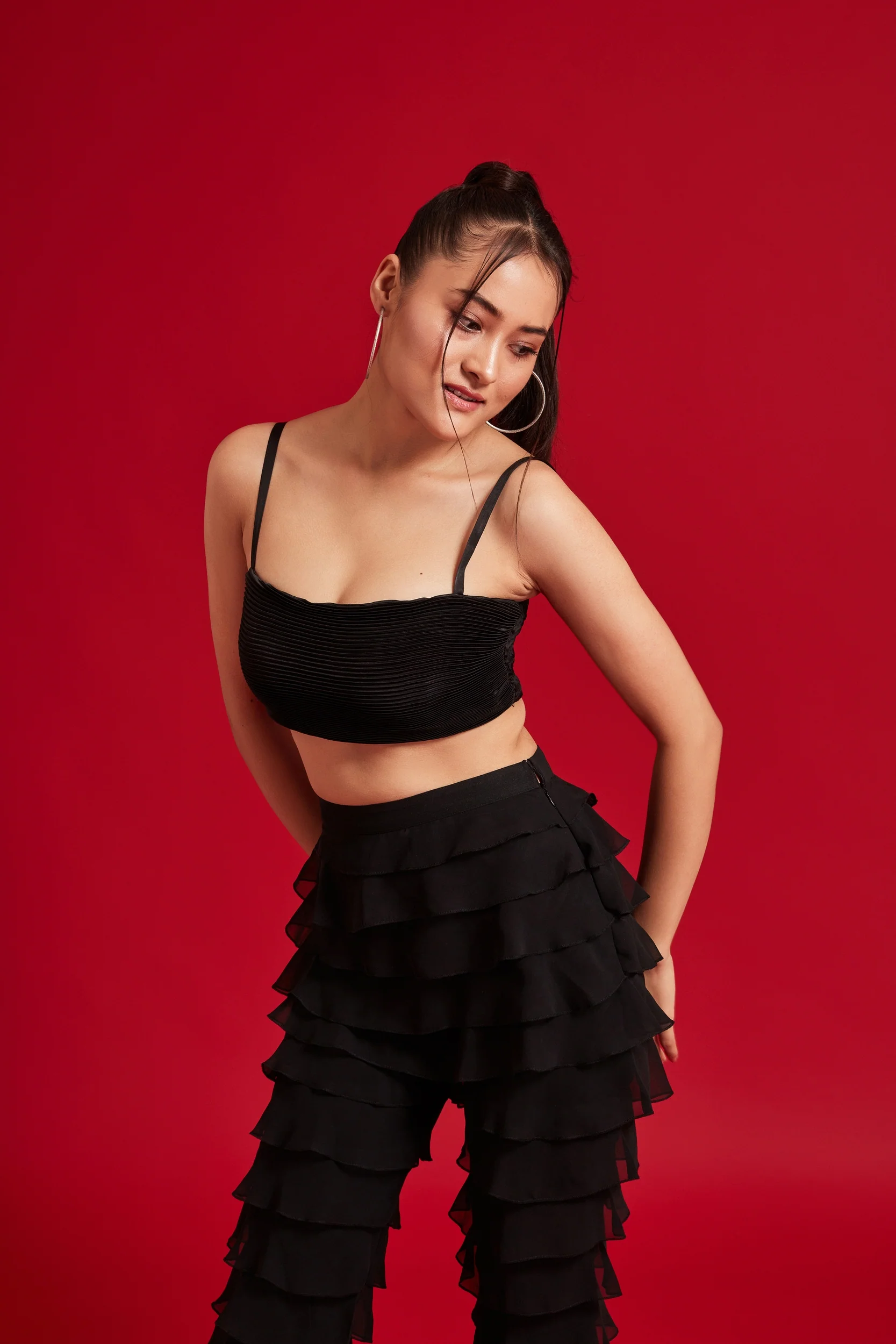 All Black Pleated Strap Top - Image 4
