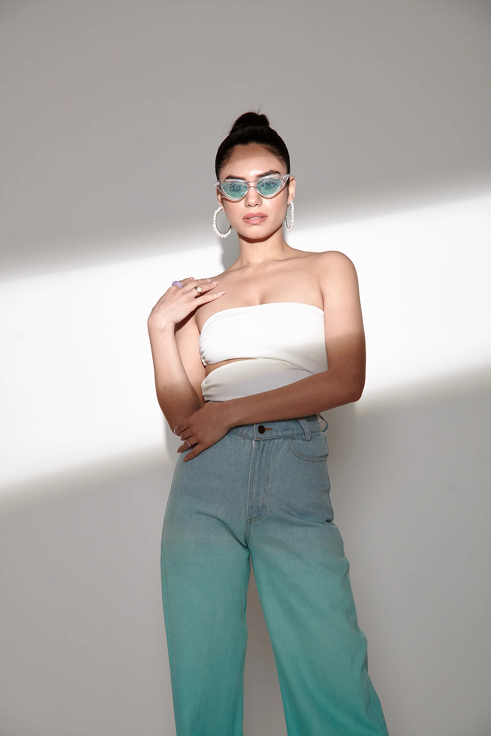 Asymmetrical Wooden Ring Bandeau Top- White