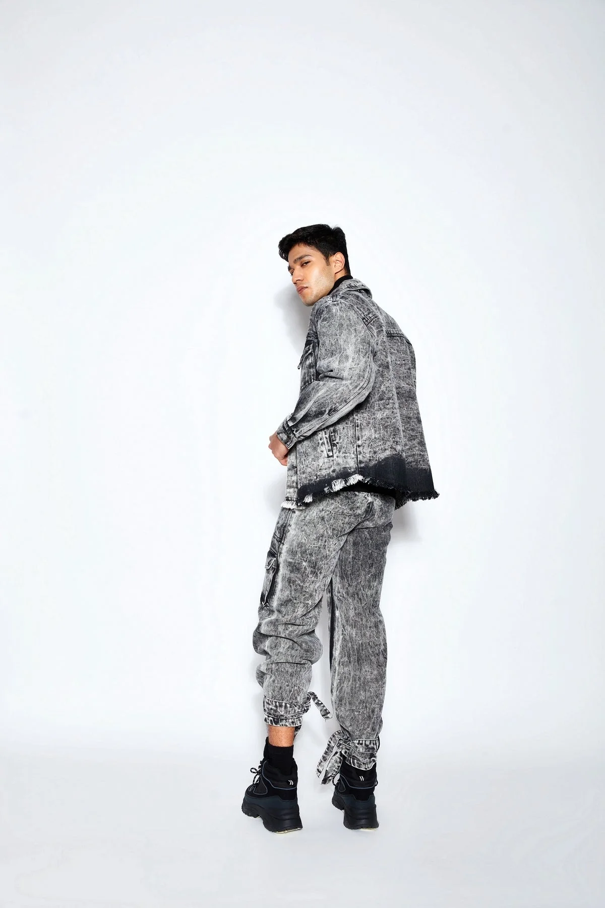 Ball Wash Denim Jacket- Black/White - Image 2