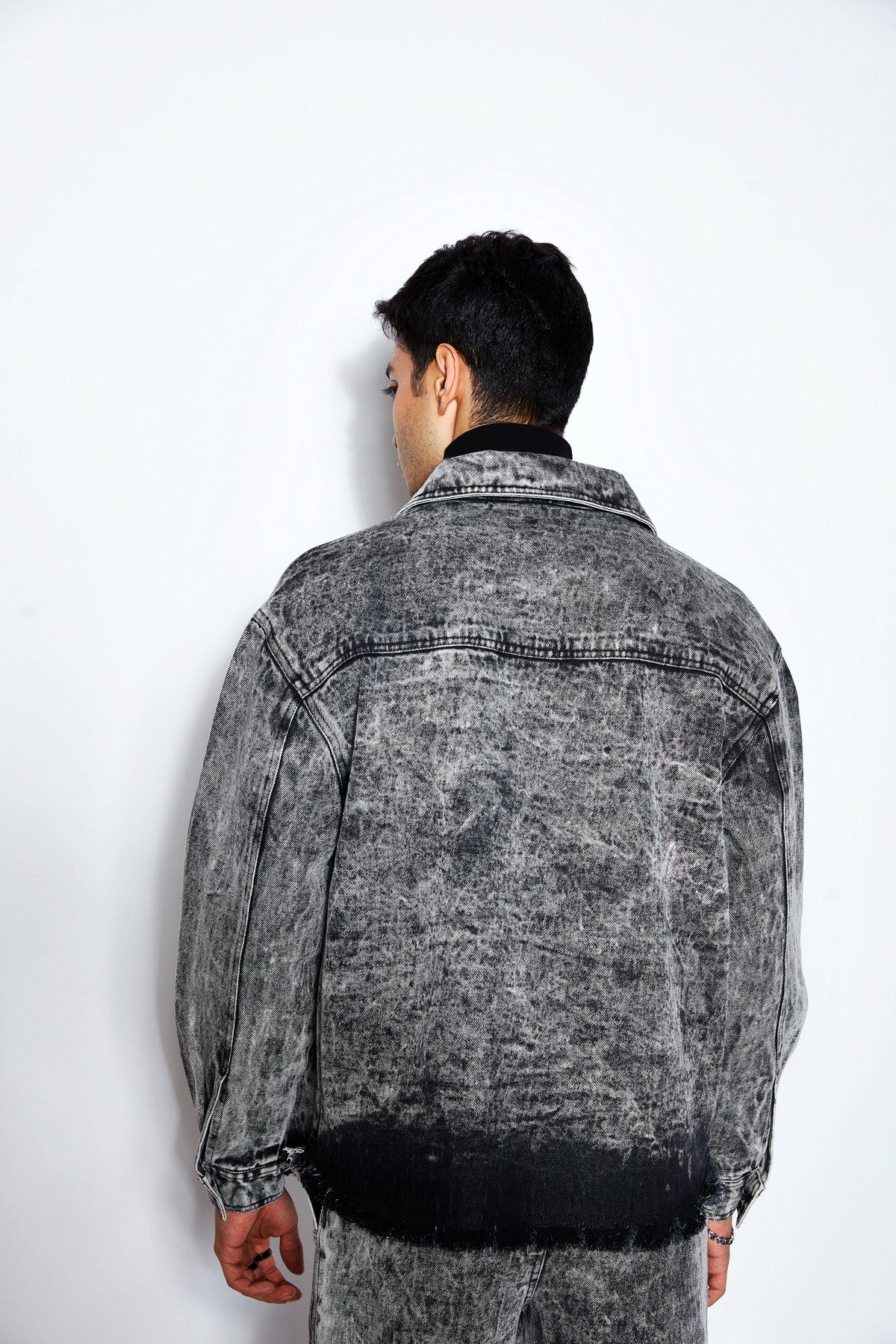 Ball Wash Denim Jacket- Black/White - Image 3