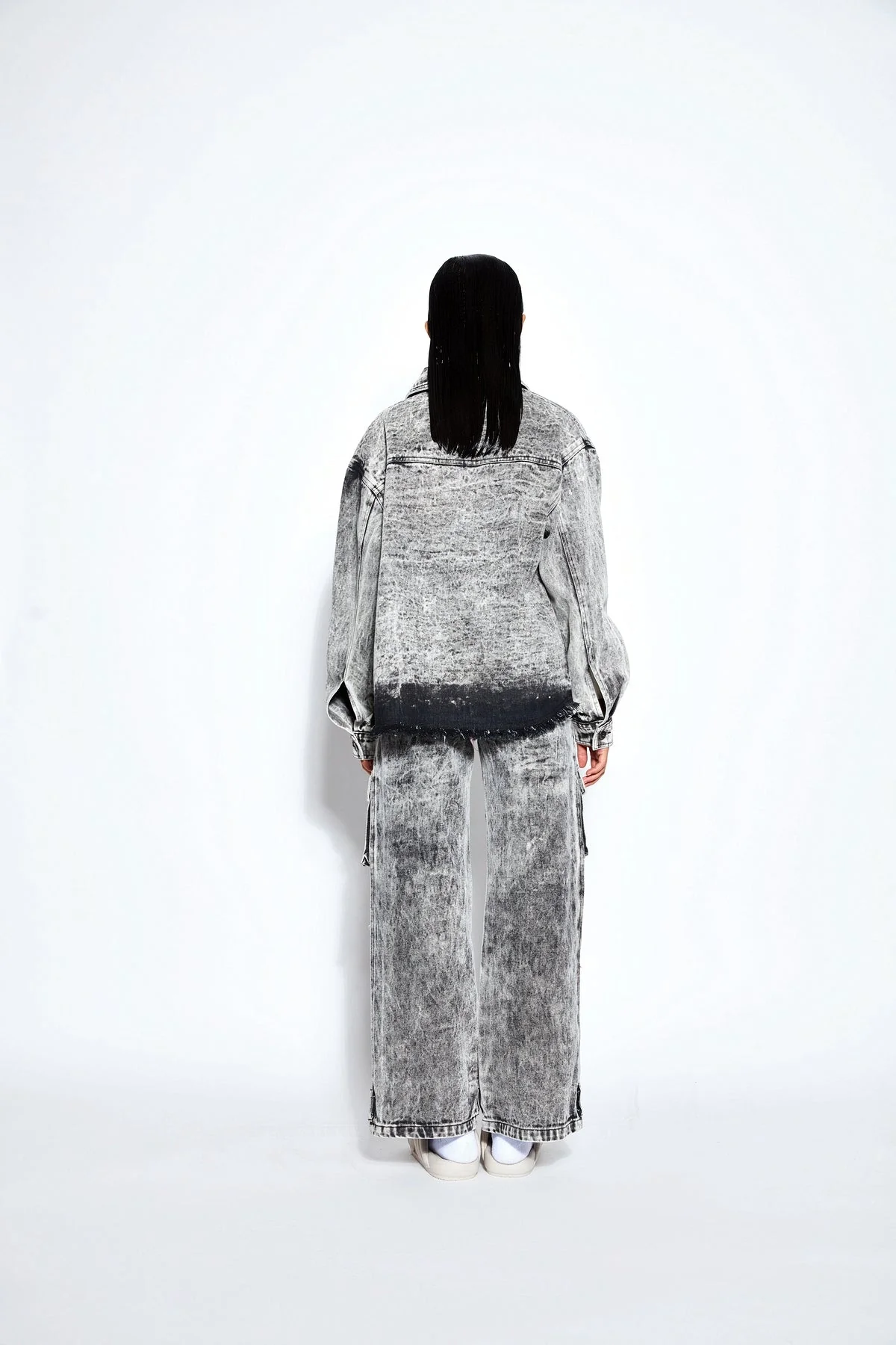 Ball Wash Denim Jacket- Black/White - Image 2