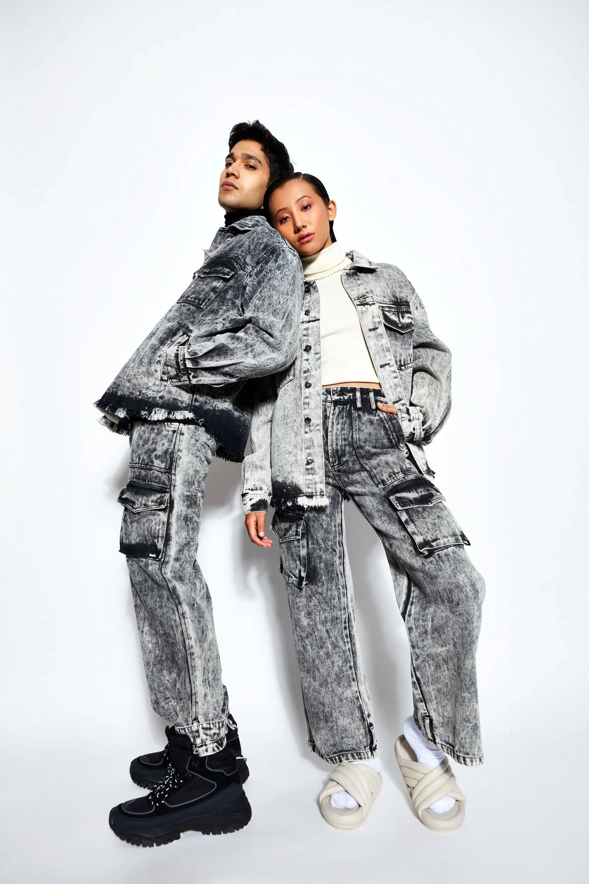Ball Wash Denim Jacket- Black/White - Image 4