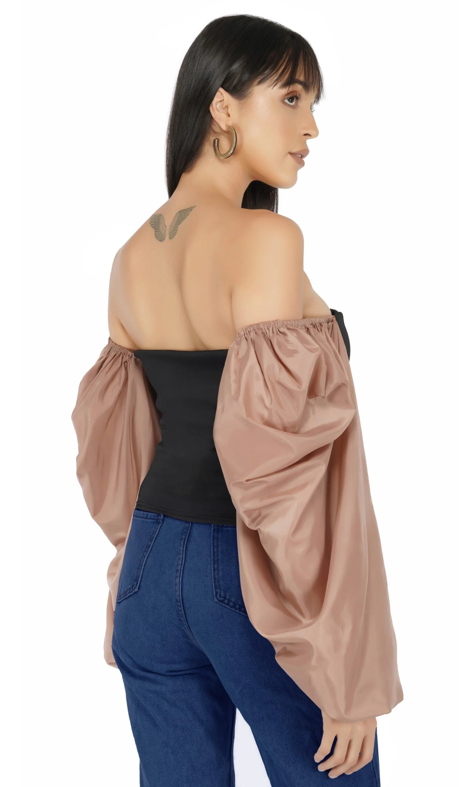 Balloon Sleeves Corset Top- Brown - Image 4