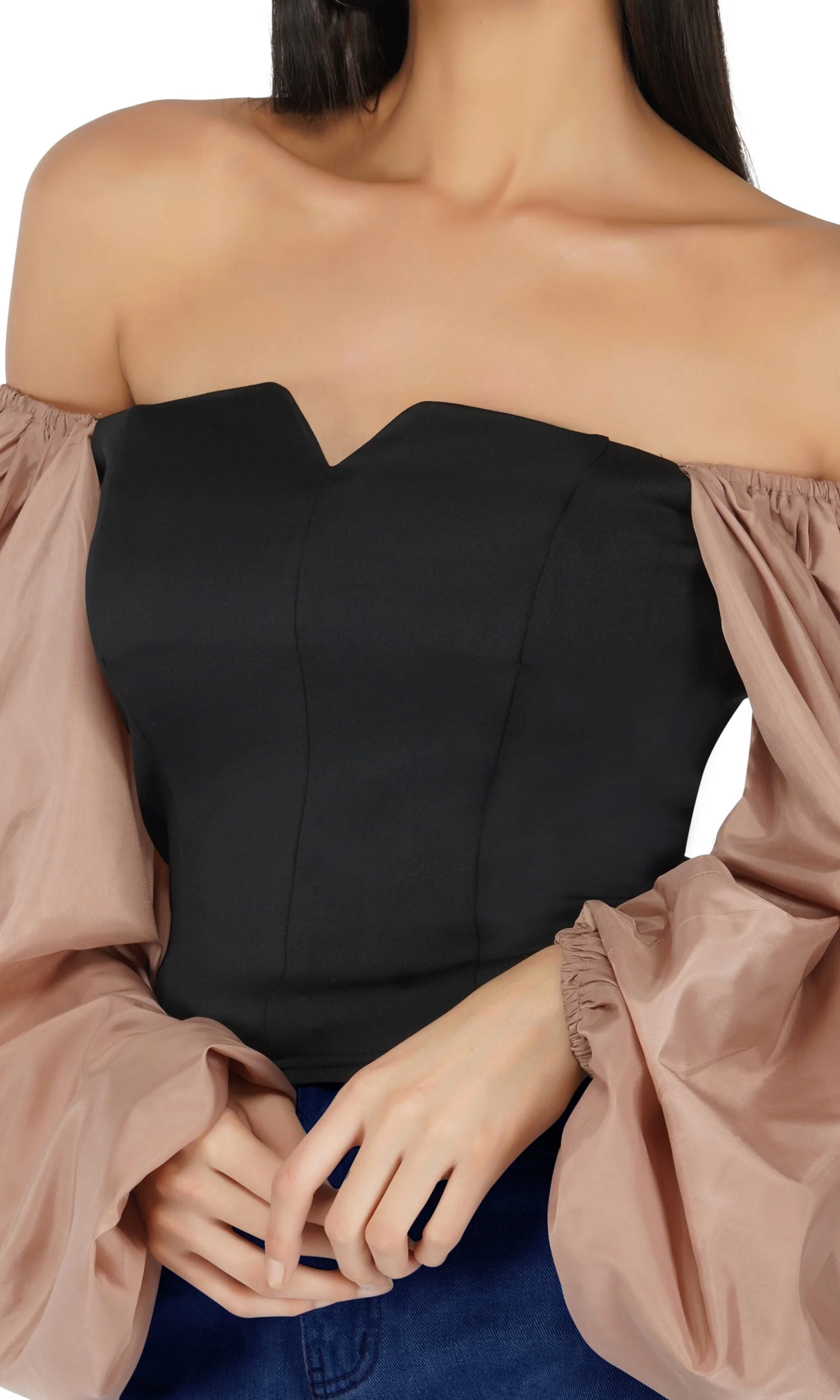 Balloon Sleeves Corset Top- Brown - Image 5