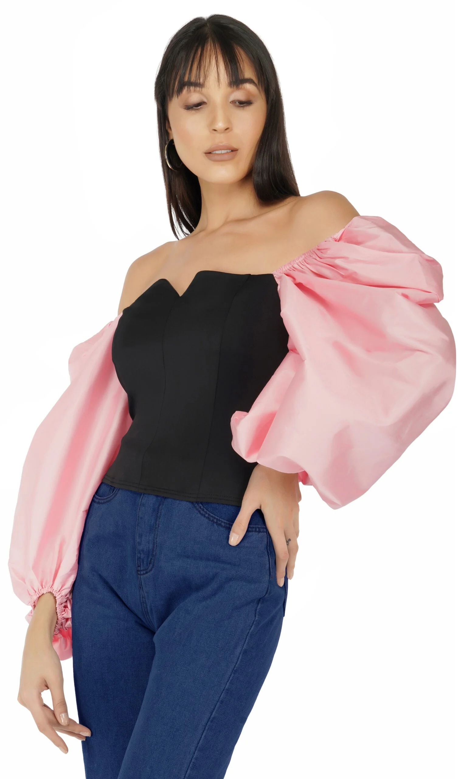 Balloon Sleeves Corset Top- Pink - Image 2