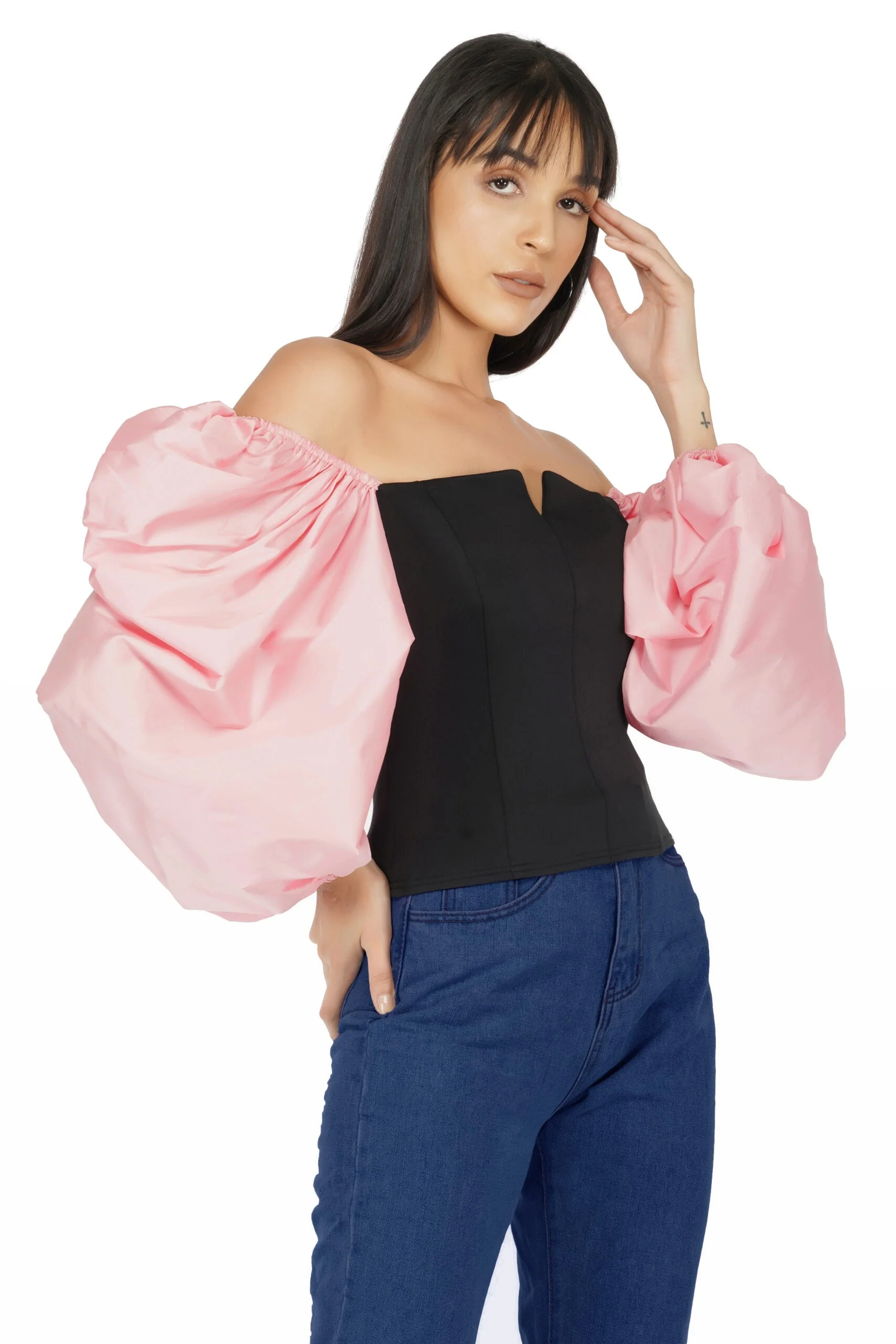 Balloon Sleeves Corset Top- Pink - Image 3