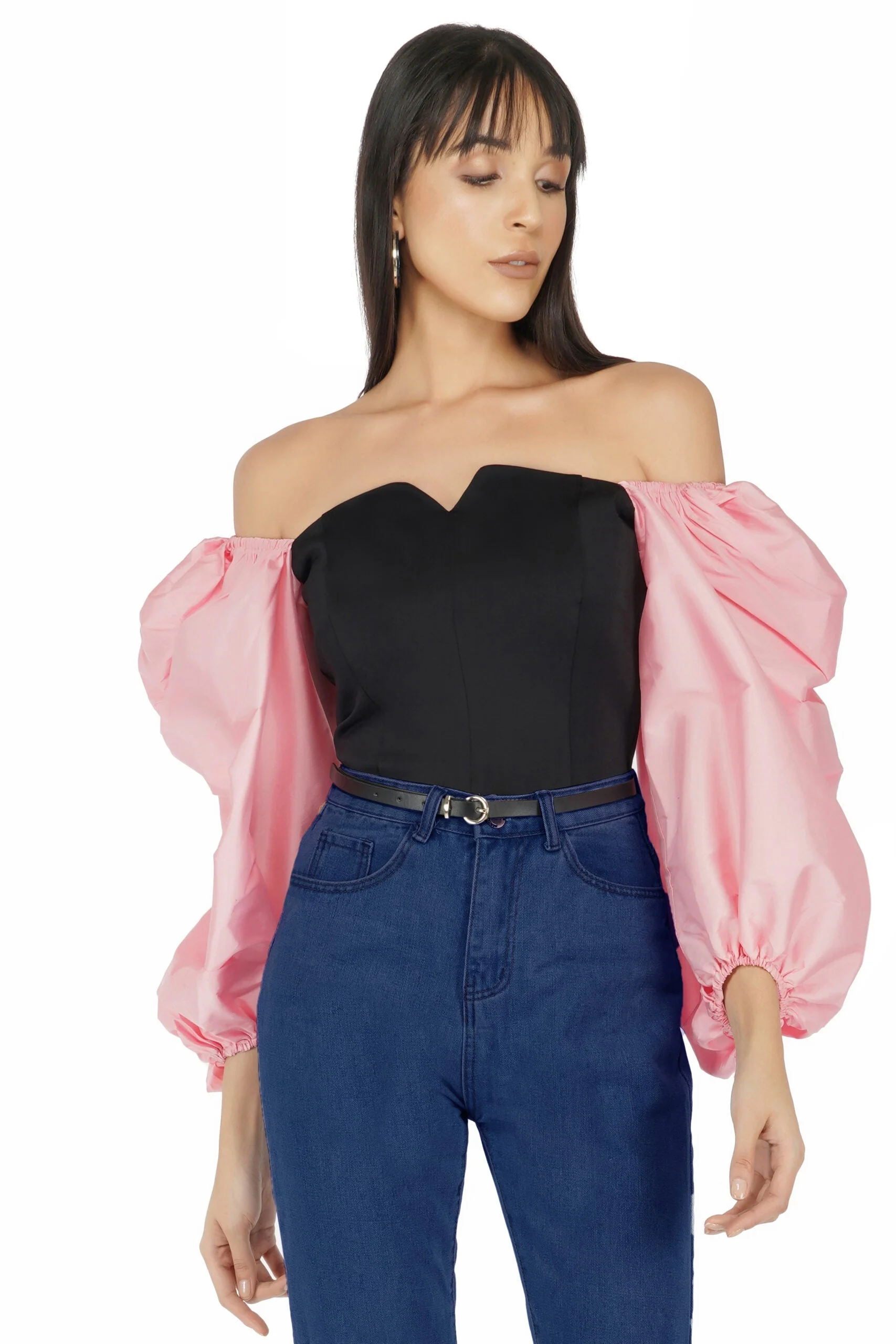 Balloon Sleeves Corset Top- Pink - Image 4
