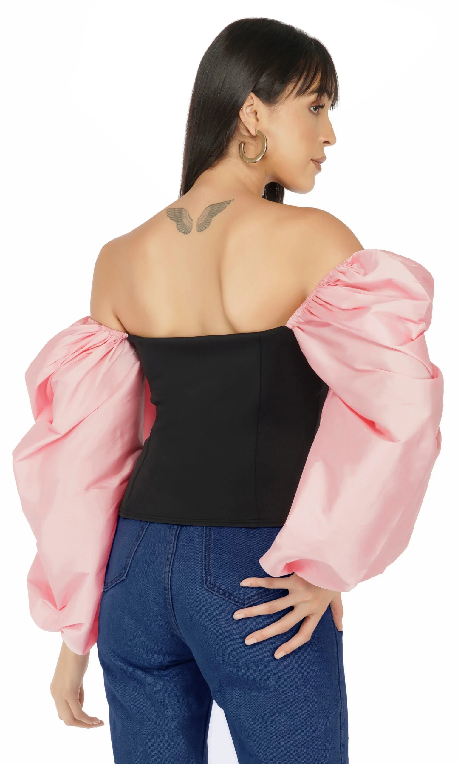 Balloon Sleeves Corset Top- Pink - Image 5