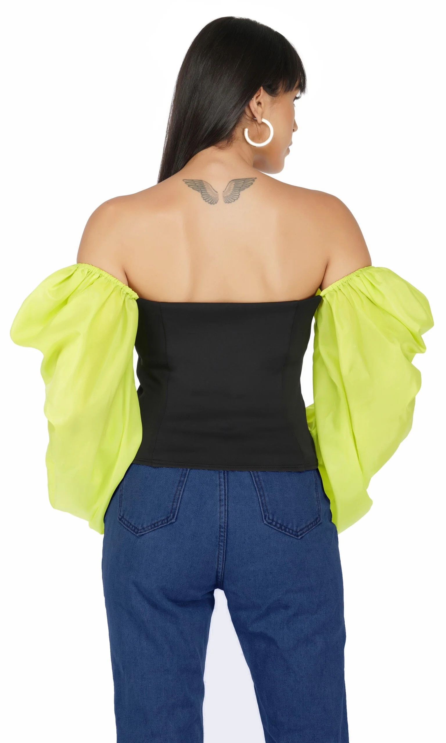 Balloon Sleeves Corset Top- Green - Image 4