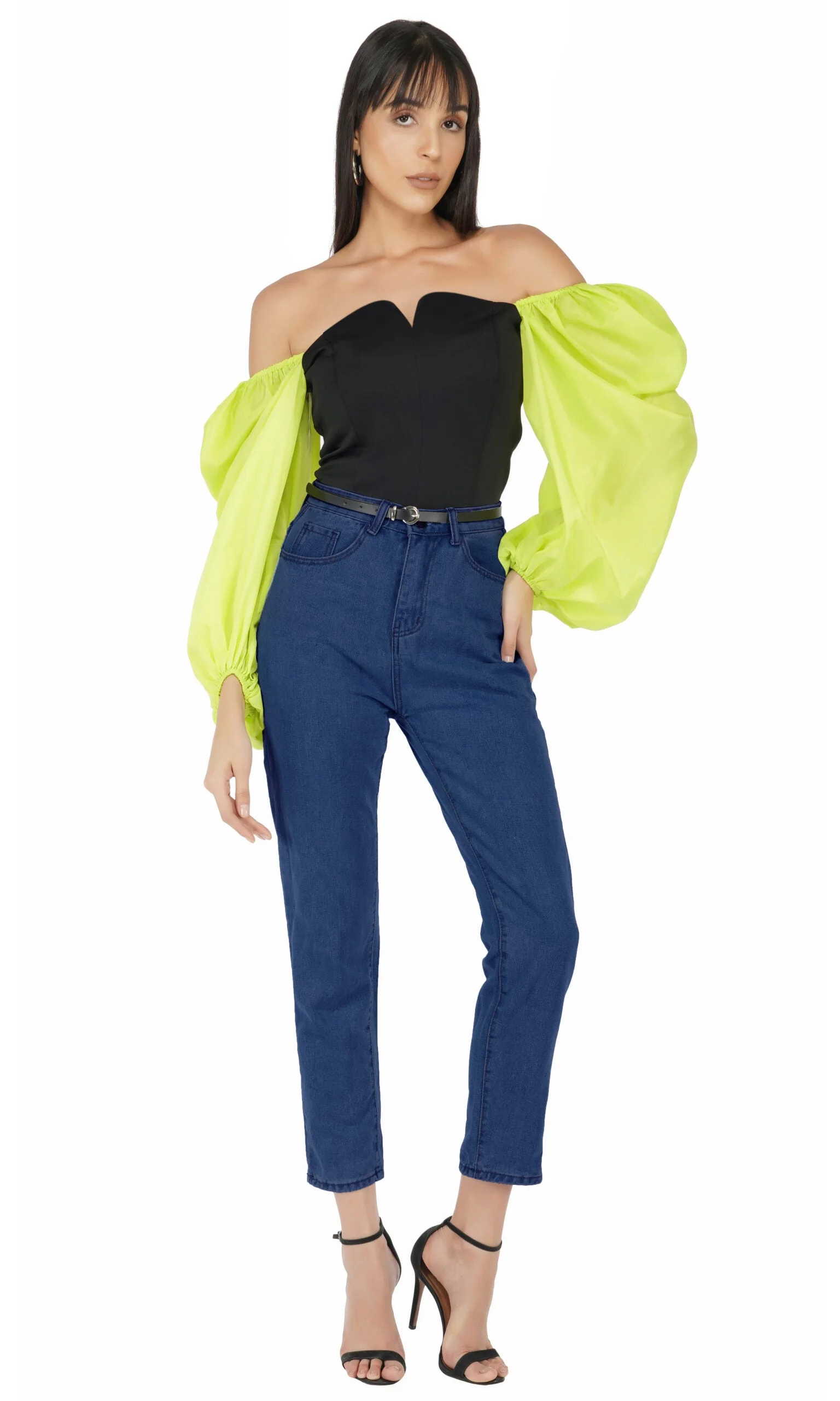 Balloon Sleeves Corset Top- Green - Image 5