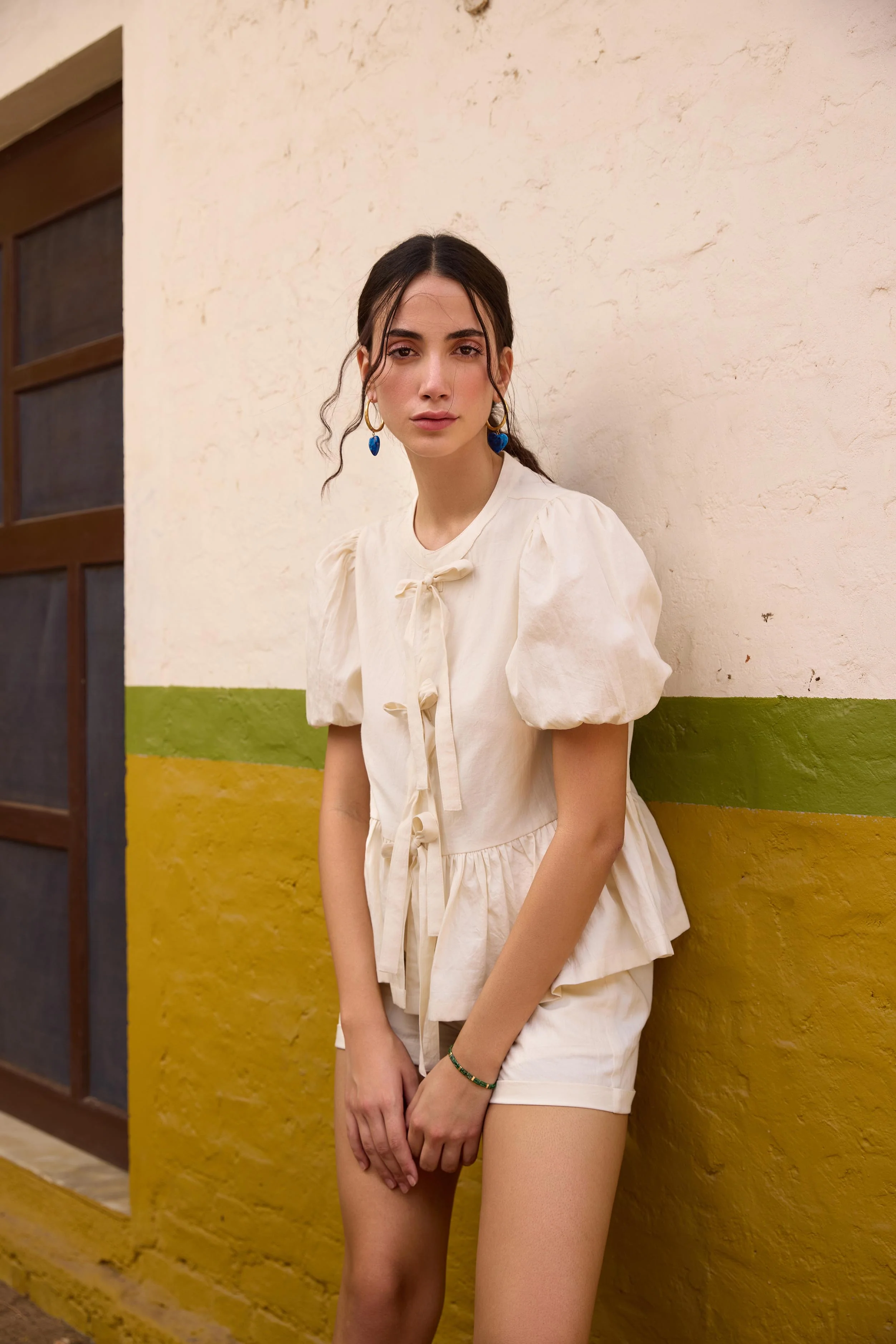 Off White Front Tie-Up Peplum Top - Image 4