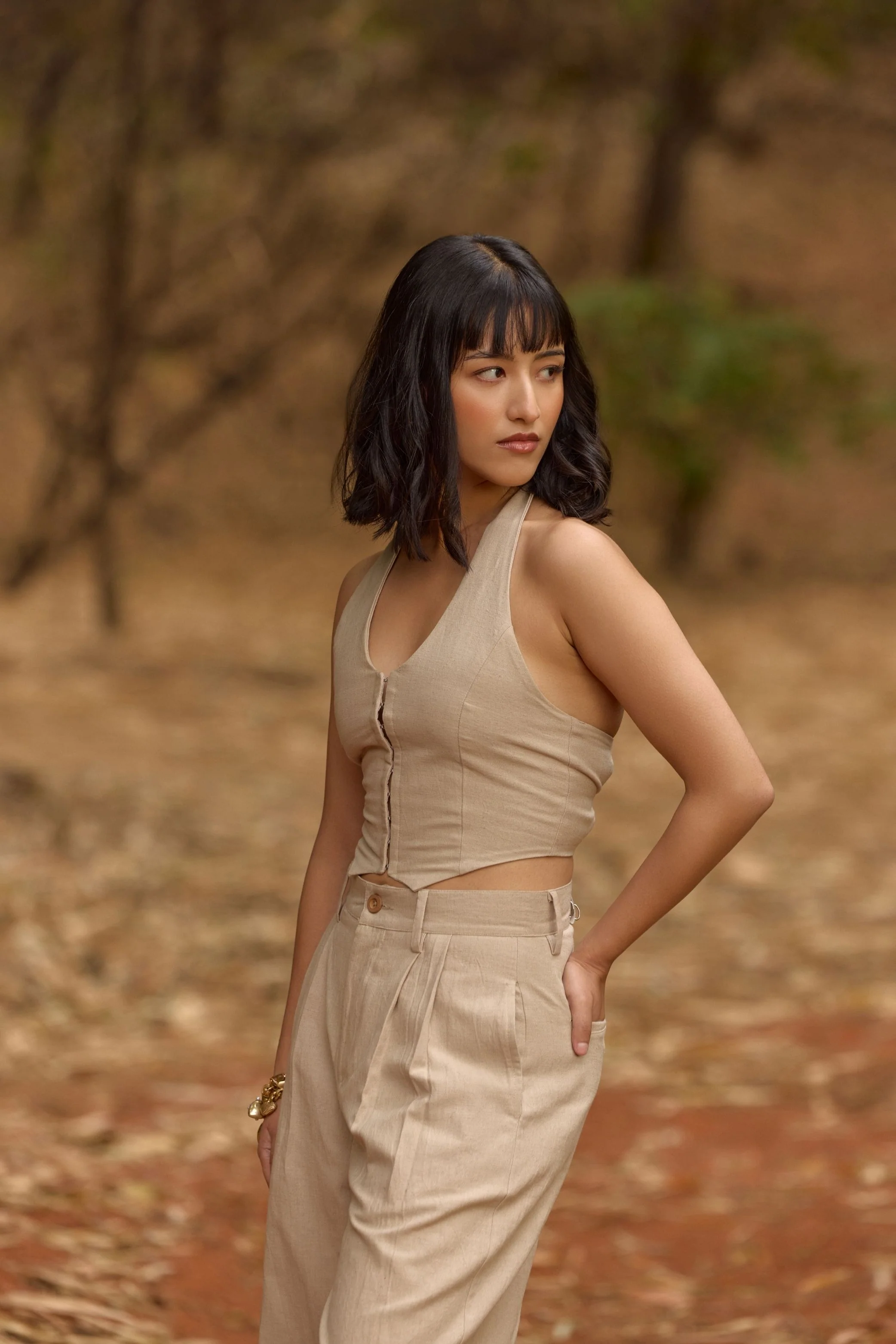 Beige Halter Neck Waistcoat - Image 7