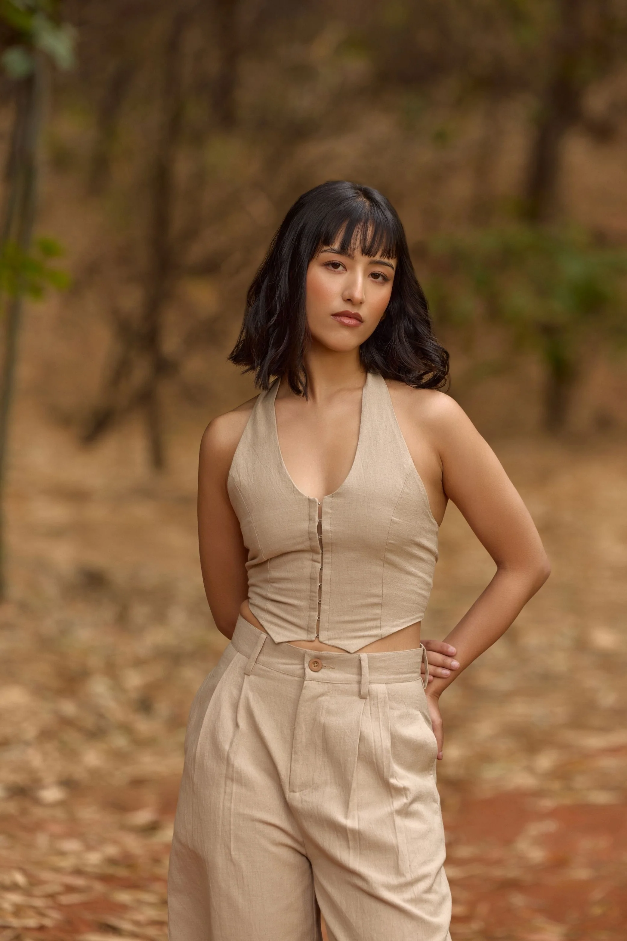 Beige Halter Neck Waistcoat - Image 8