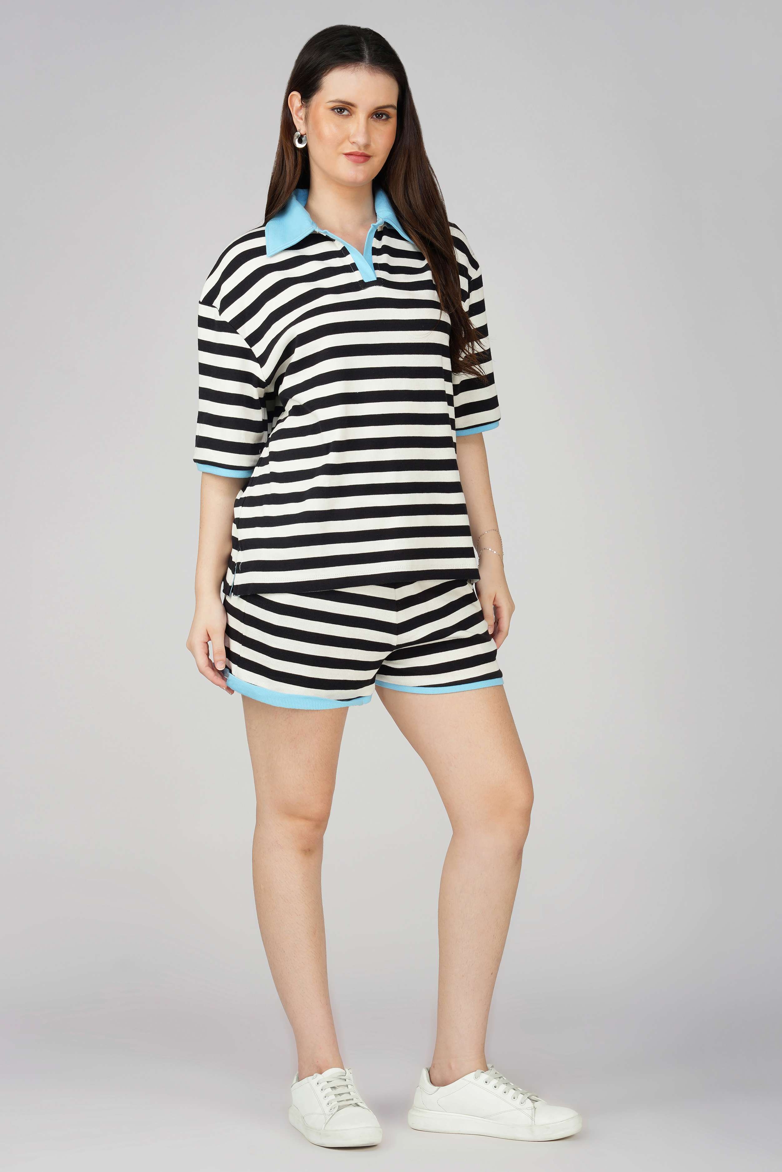 Black and White striped lounge Polo T-shirt - Image 5