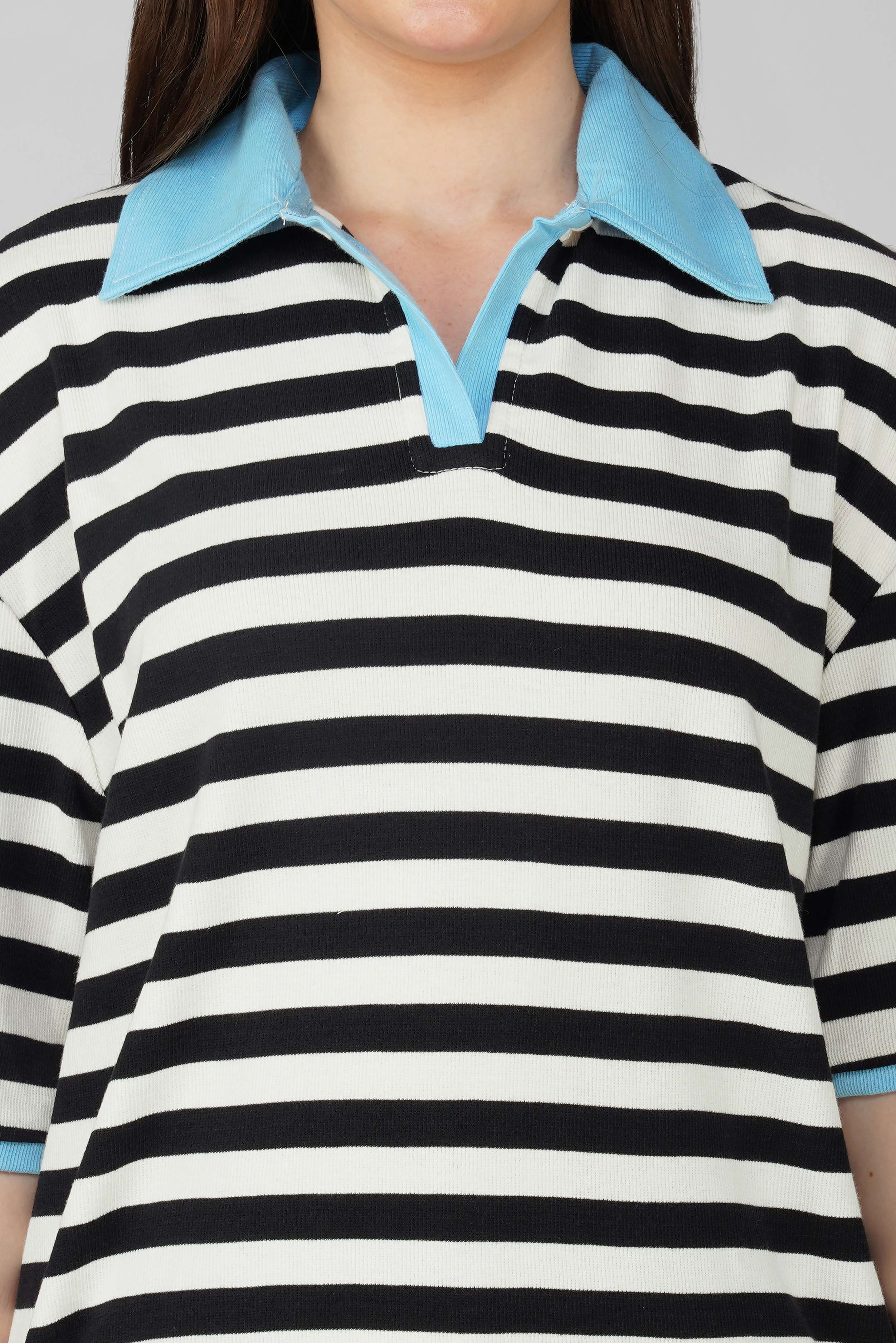 Black and White striped lounge Polo T-shirt - Image 6
