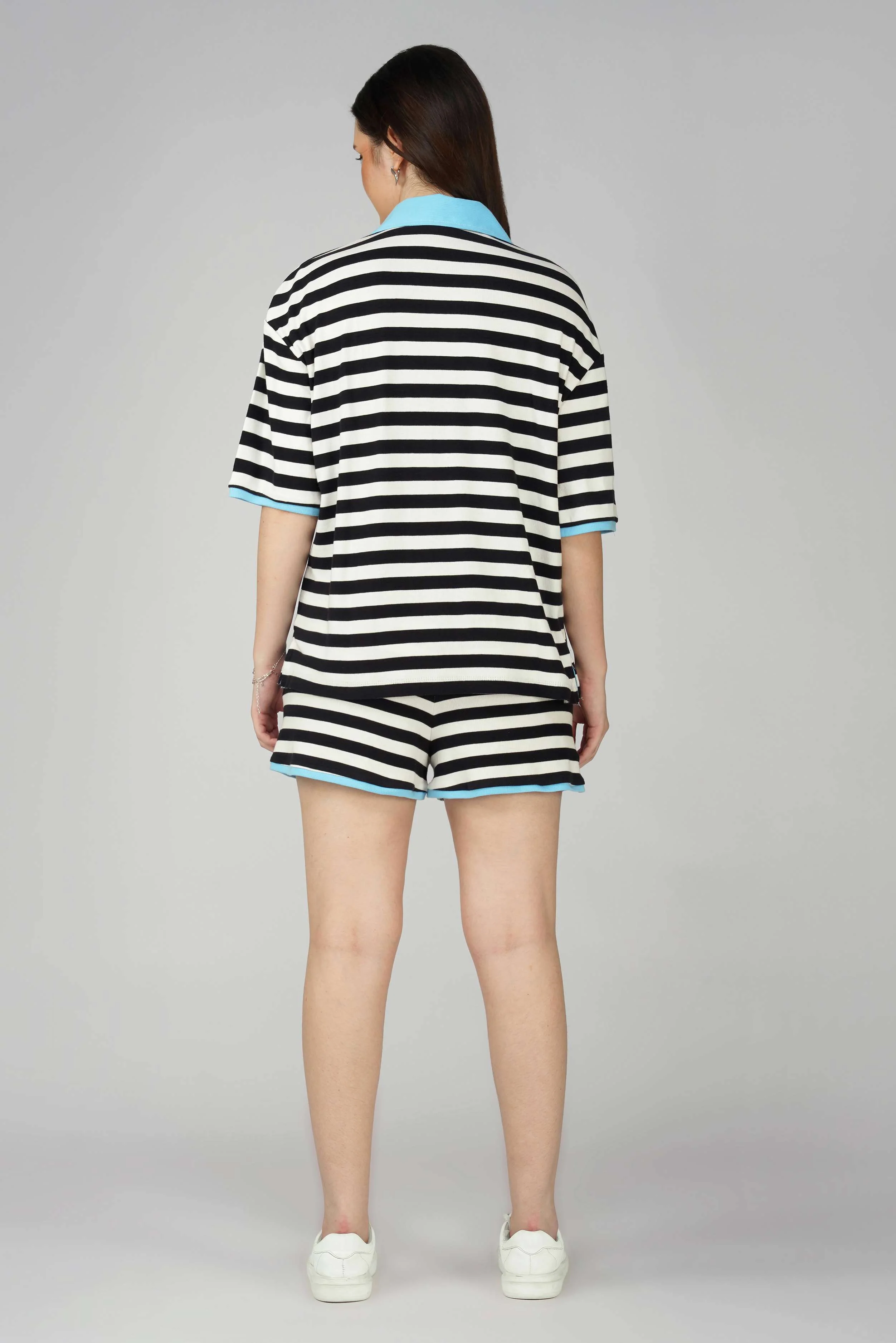 Black and White striped lounge Polo T-shirt - Image 7