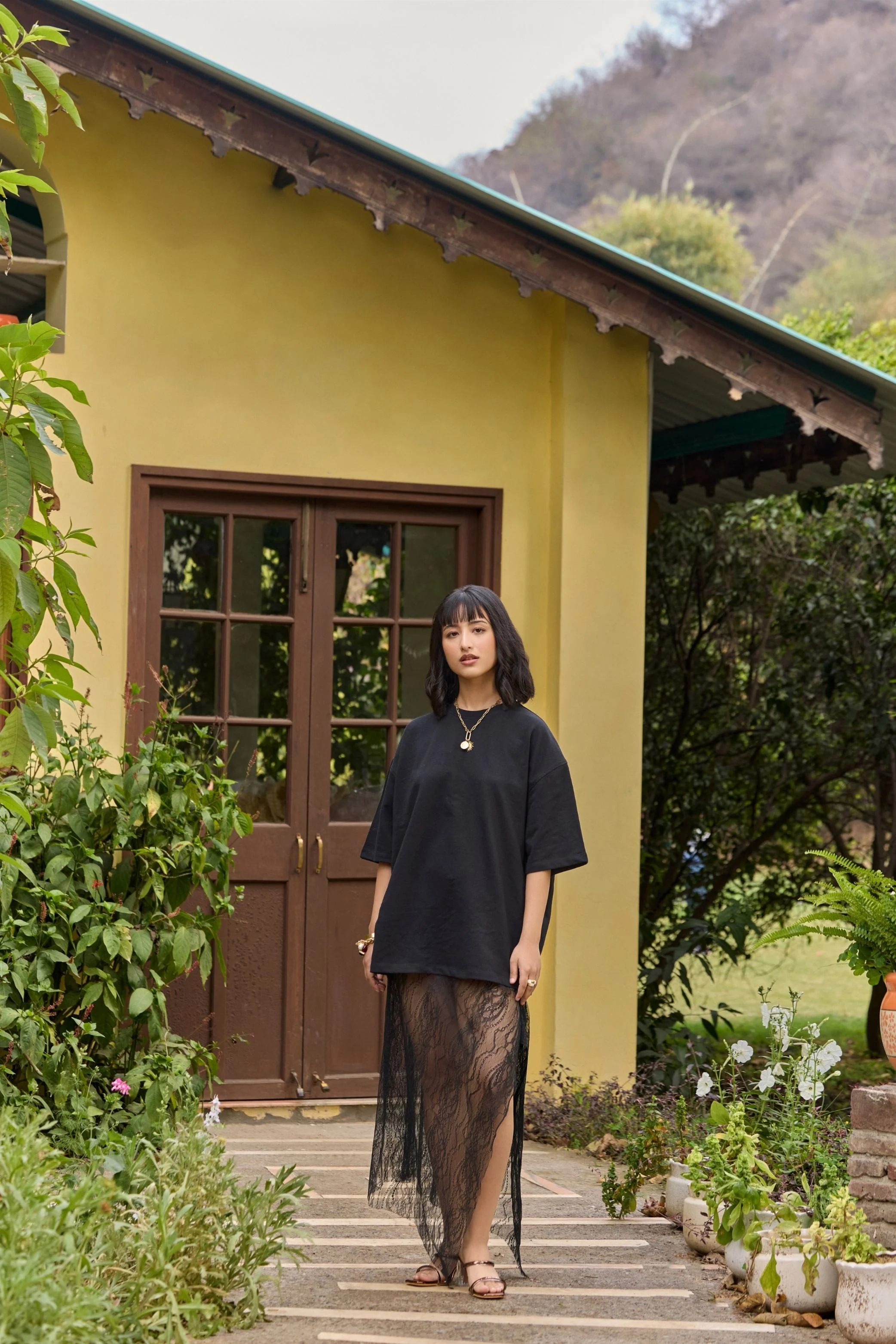 Black Asymmetric Lace Maxi Skirt - Image 4