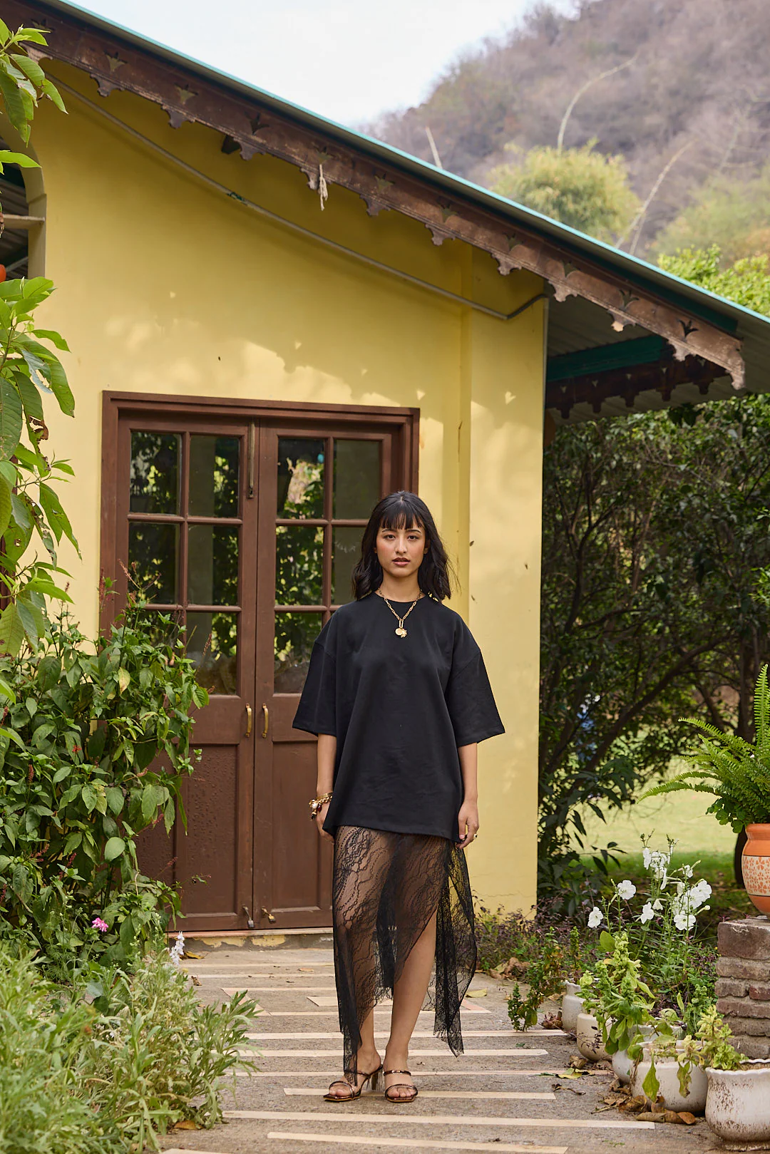 Black Asymmetric Lace Maxi Skirt - Image 5