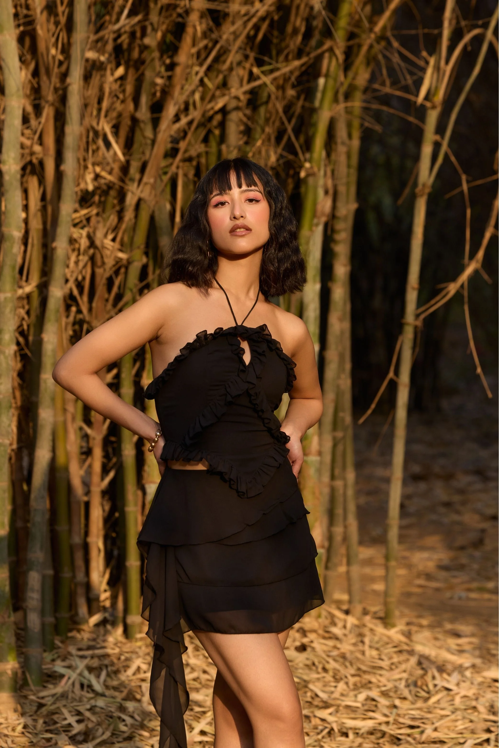 Black Ruffled Halter Neck Top - Image 4