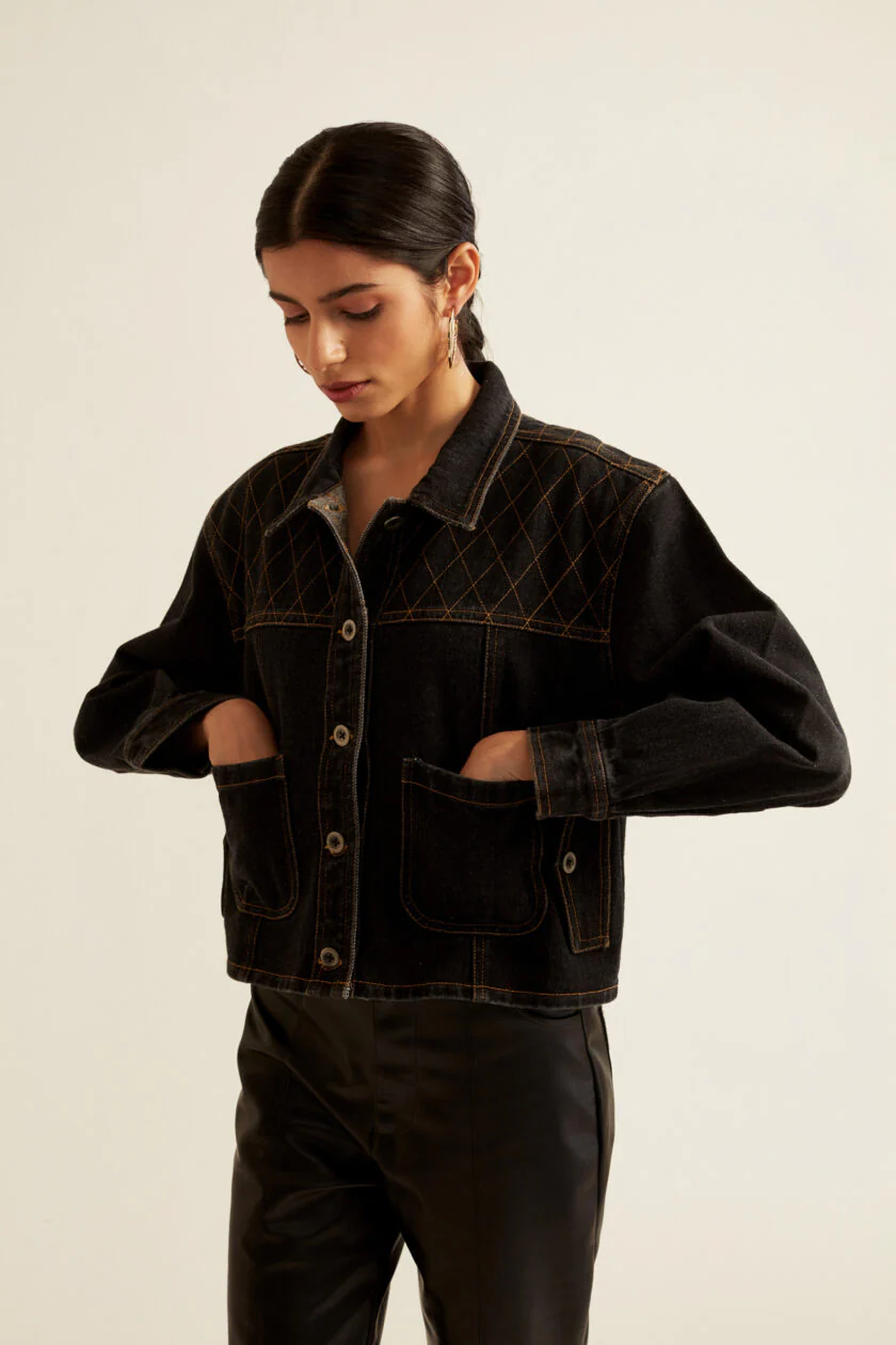 Black Cropped Jacket for Women - Image 2
