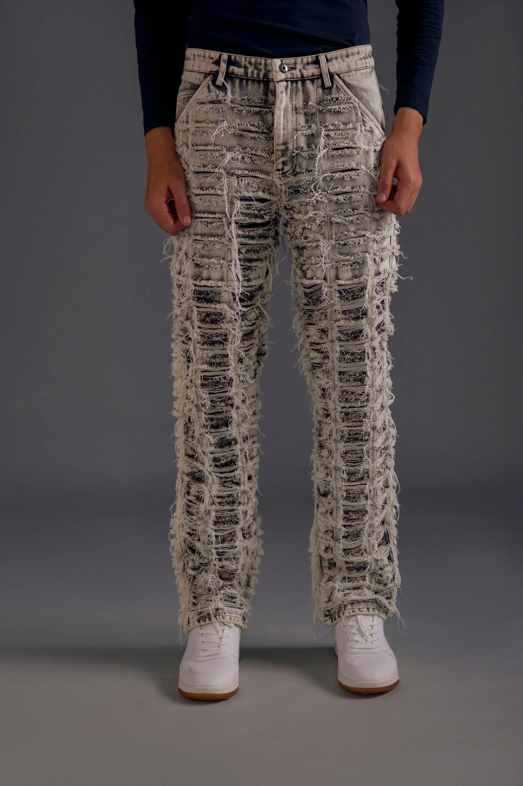 Black Distressed Denim Jeans - Image 2