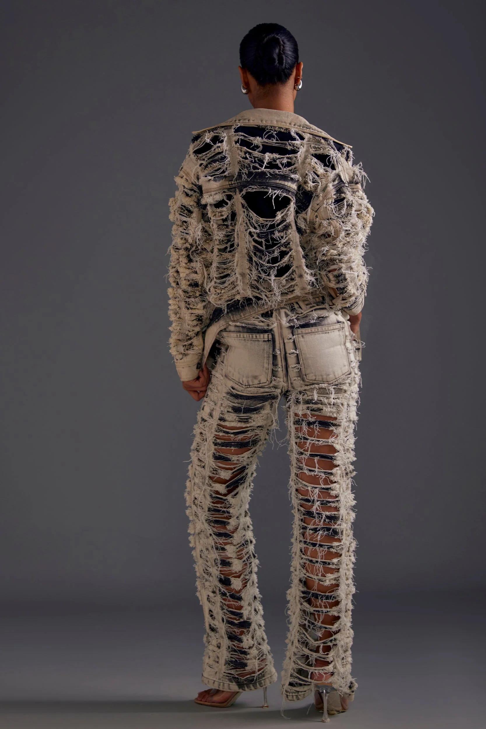Black Distressed Denim Jeans - Image 4