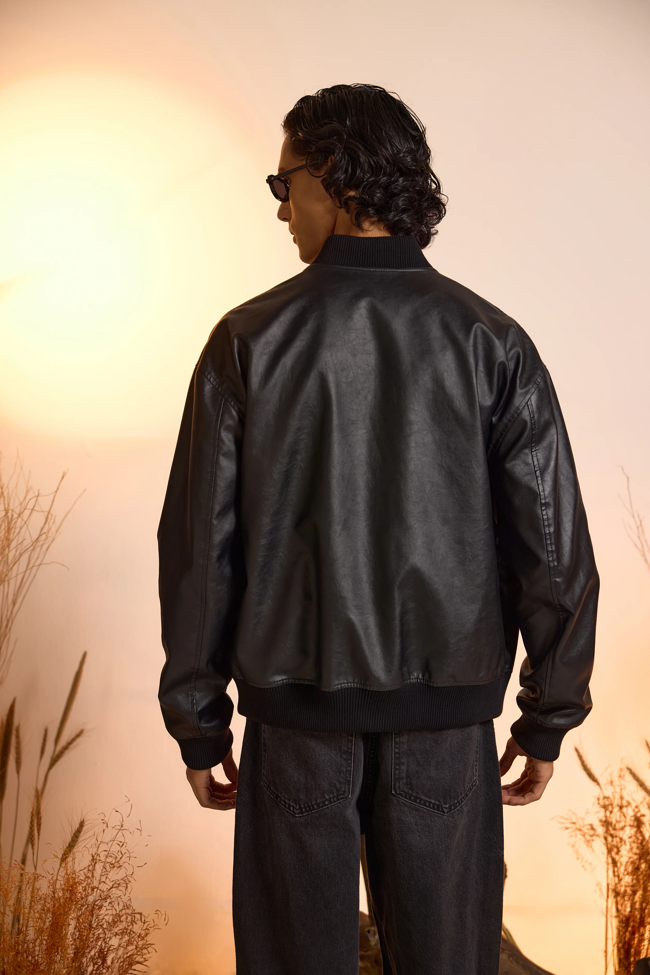 Black Faux Leather Oversized Bomber Jacket - Image 5