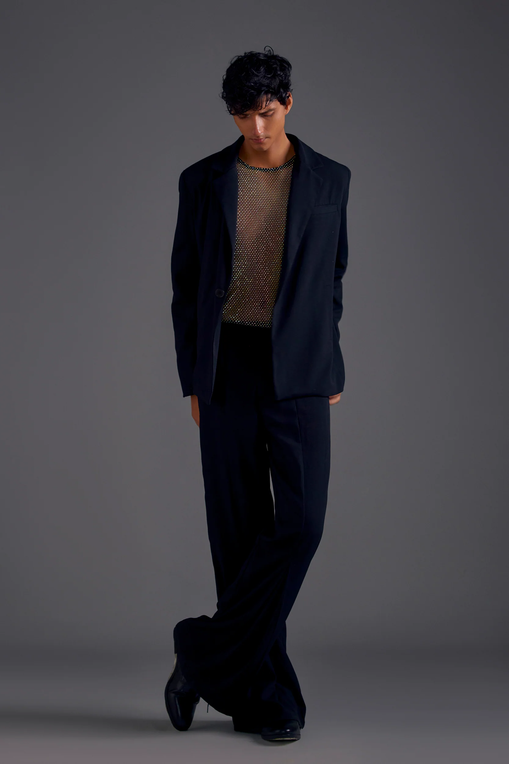 Black Heathermoss Front Pleated Trousers - Image 5