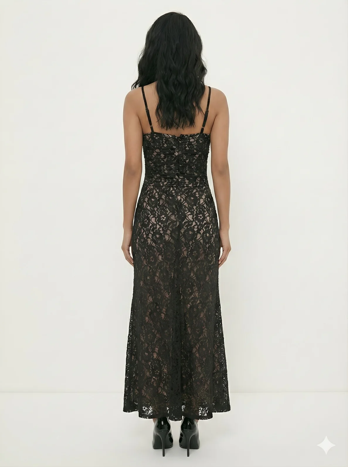 Black Lace Midi Dress with Detachable Cover-up - Image 3