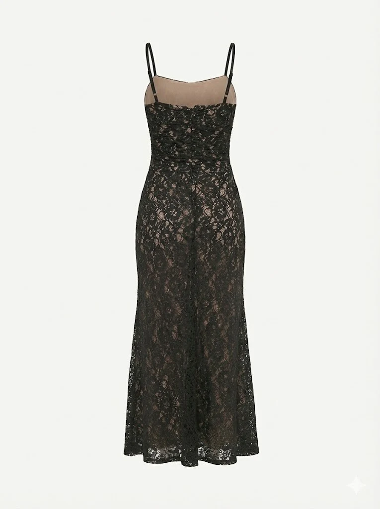 Black Lace Midi Dress with Detachable Cover-up - Image 4