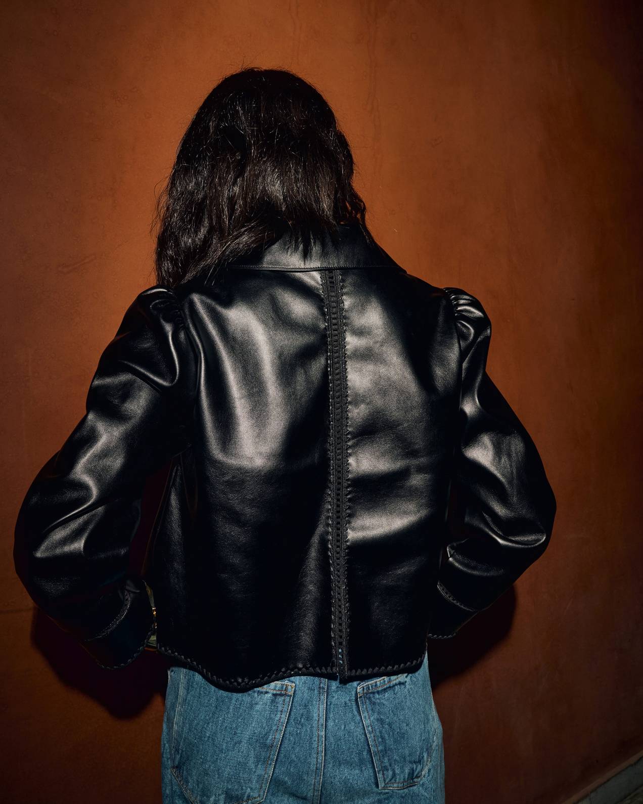 Black Lace Trim Leather Jacket - Image 4