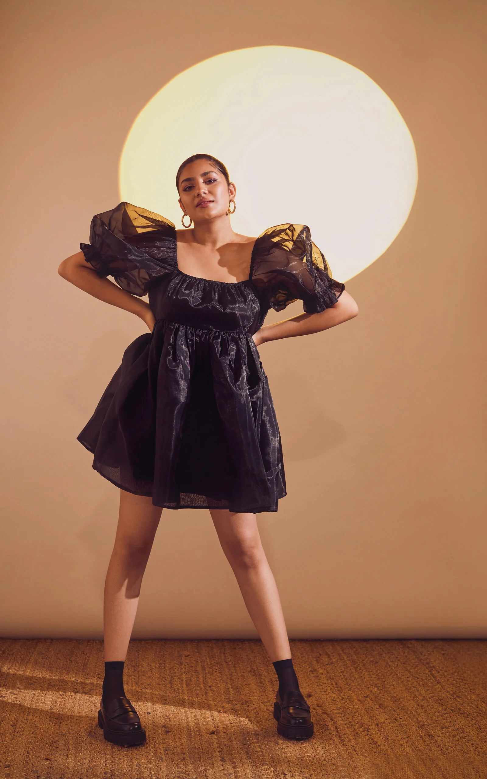 Puff-Sleeve Short Dress