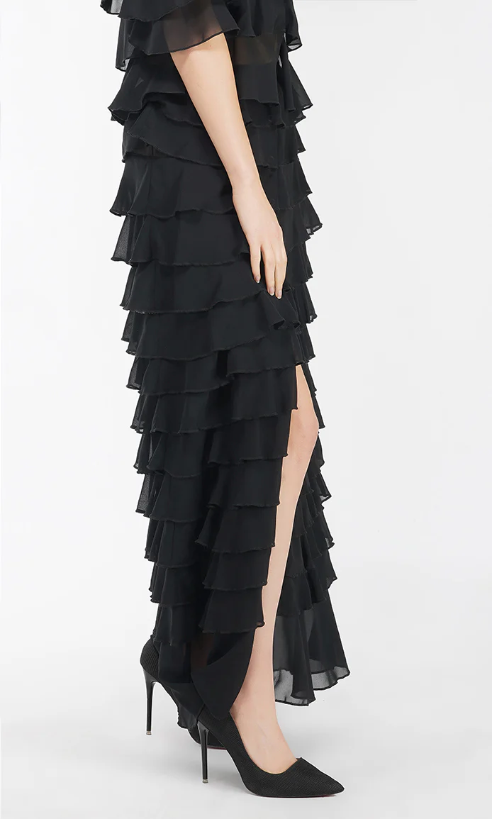 Black Ruffled Center Slit Skirt - Image 4