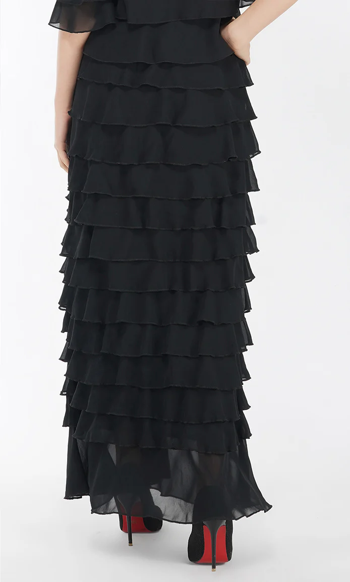 Black Ruffled Center Slit Skirt - Image 5