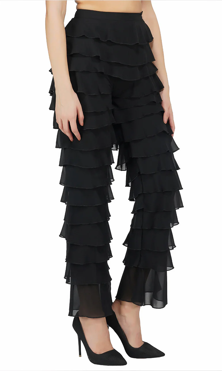 Black Ruffled Straight Legged Pants - Image 4