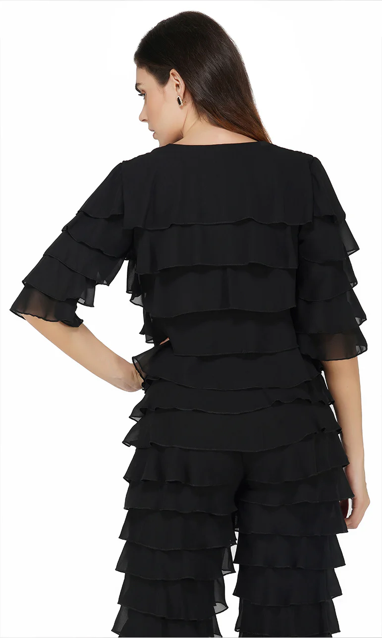 Black Ruffled V-neck Top - Image 4