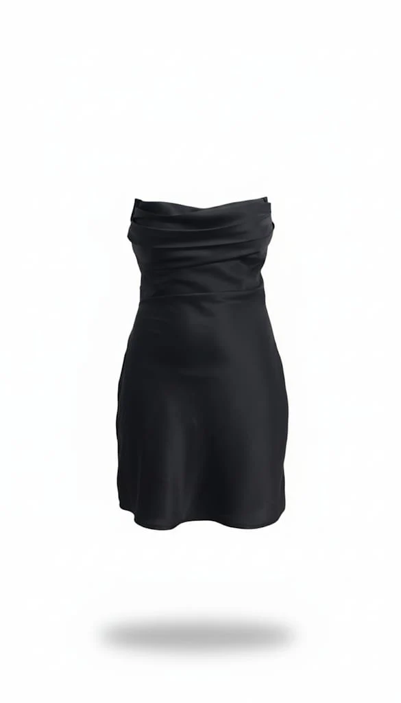 Black Satin Strapless Cowl Neck Mini Dress With Scarf - Image 4