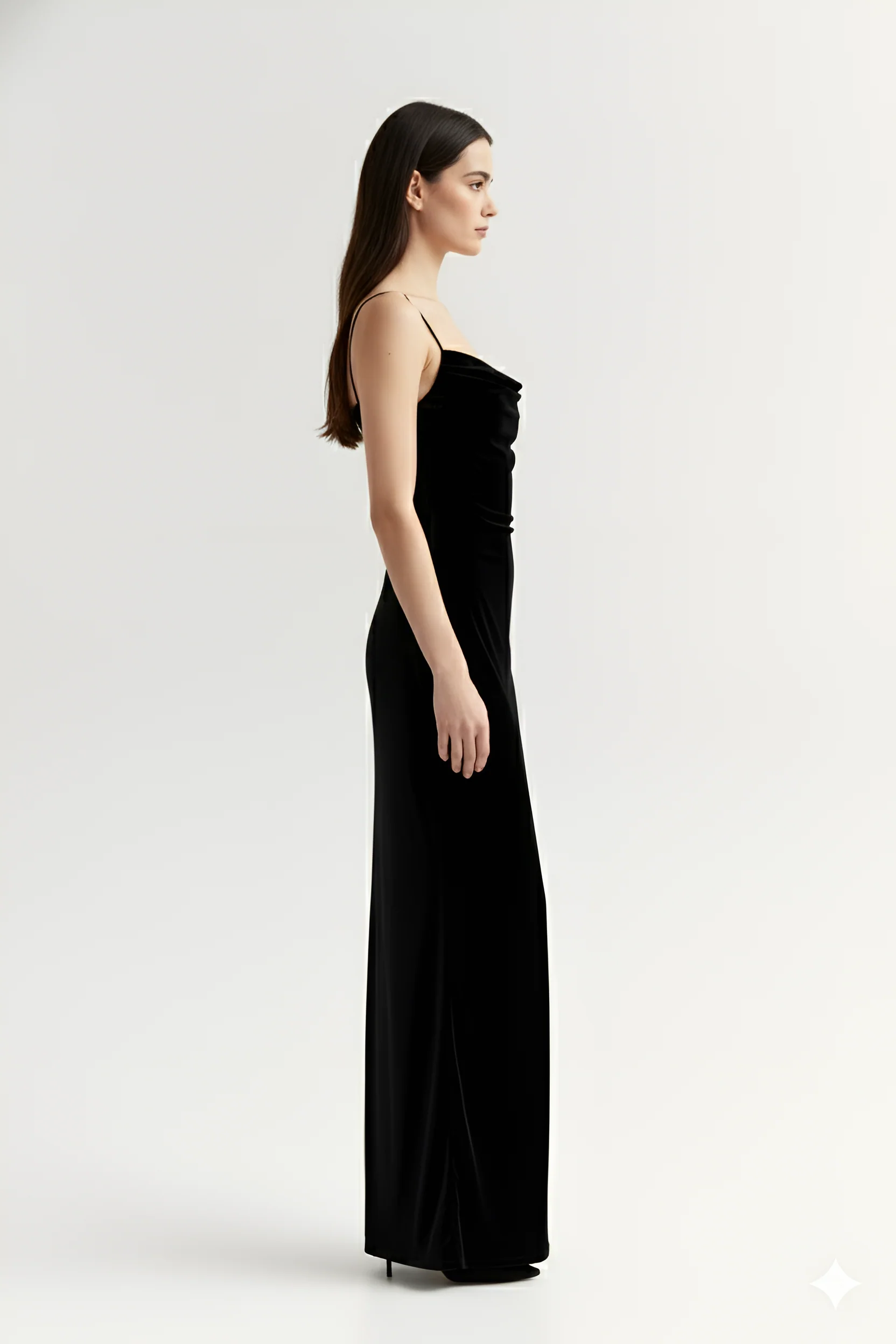 Black Velvet Cowl Neck Dress - Image 3