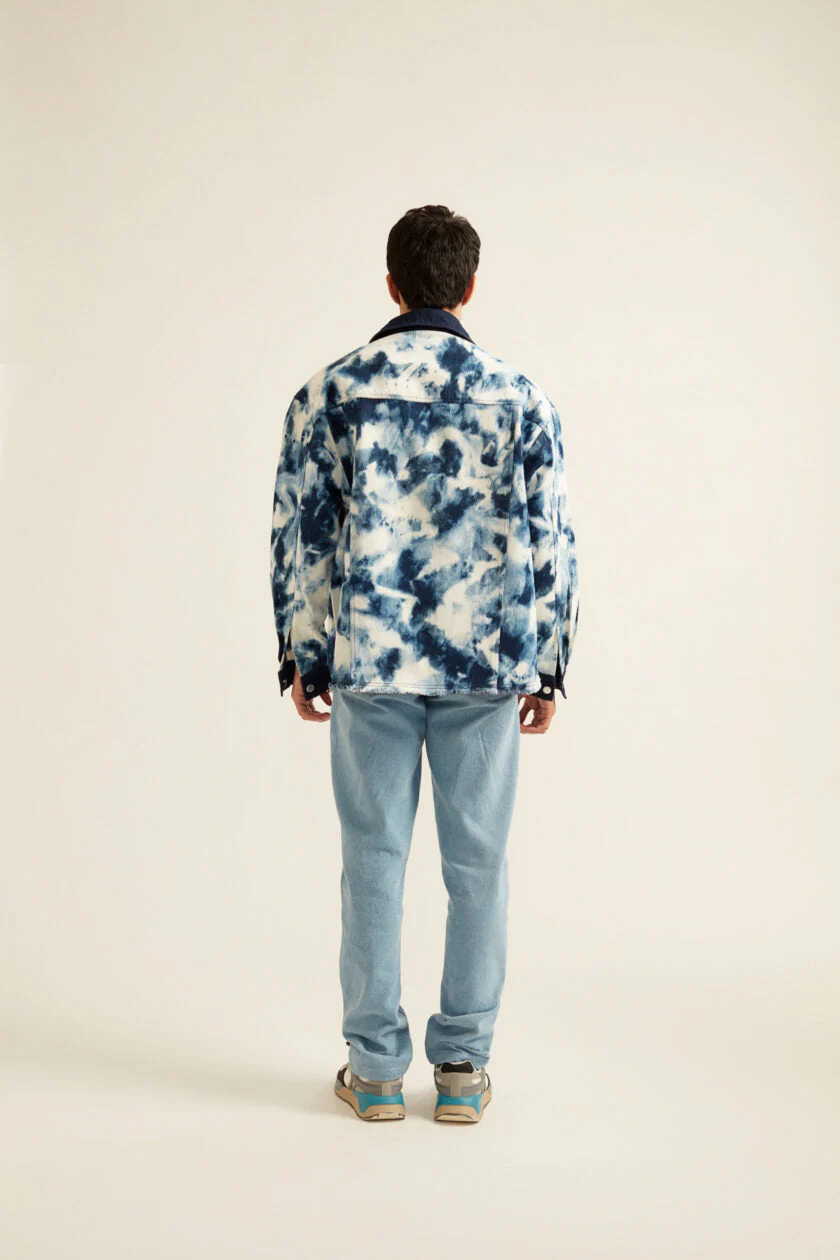 Blue and White Tie-Dye Effect Oversized Jacket - Image 4