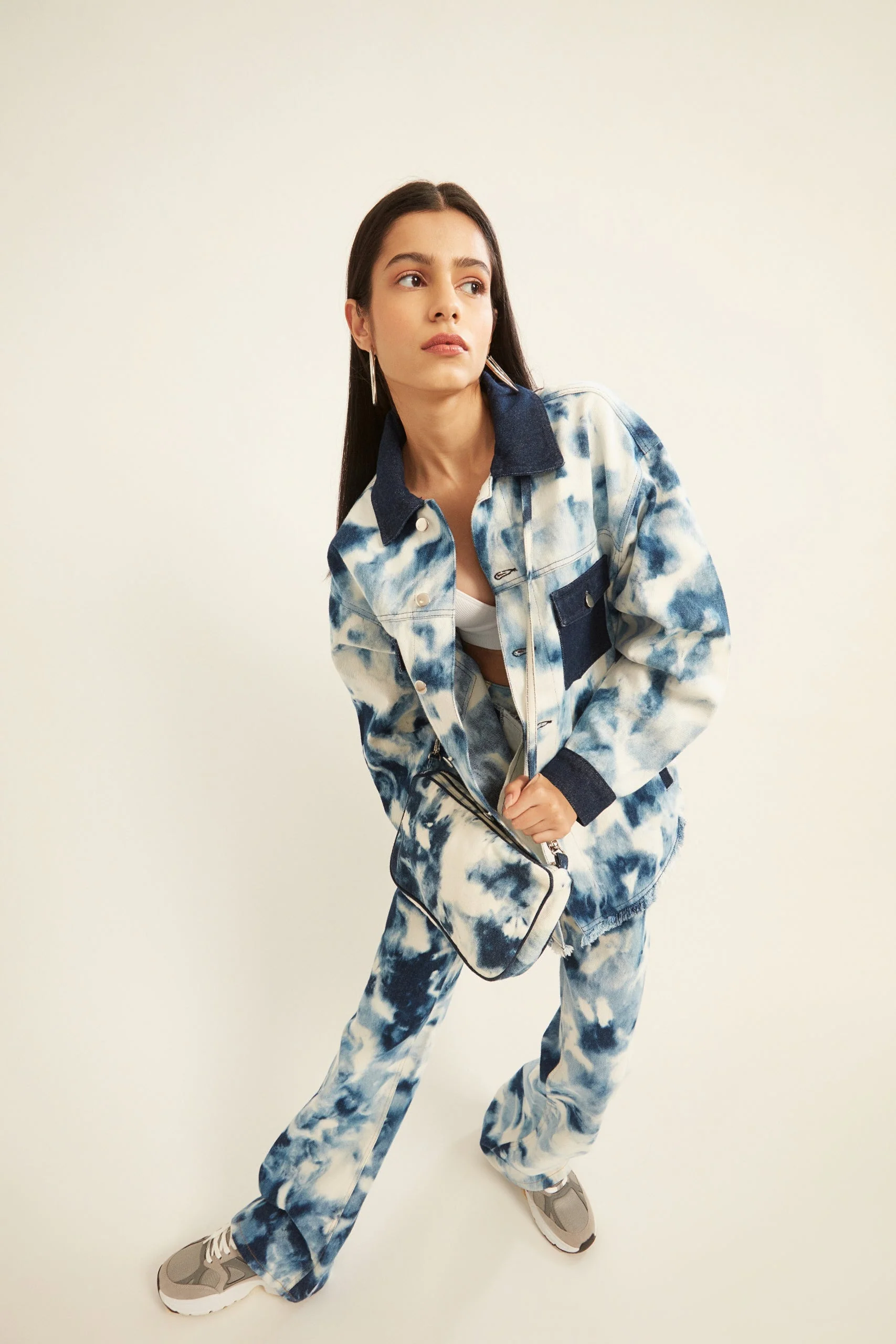 Blue and White Tie-Dye Effect Oversized Jacket - Image 3