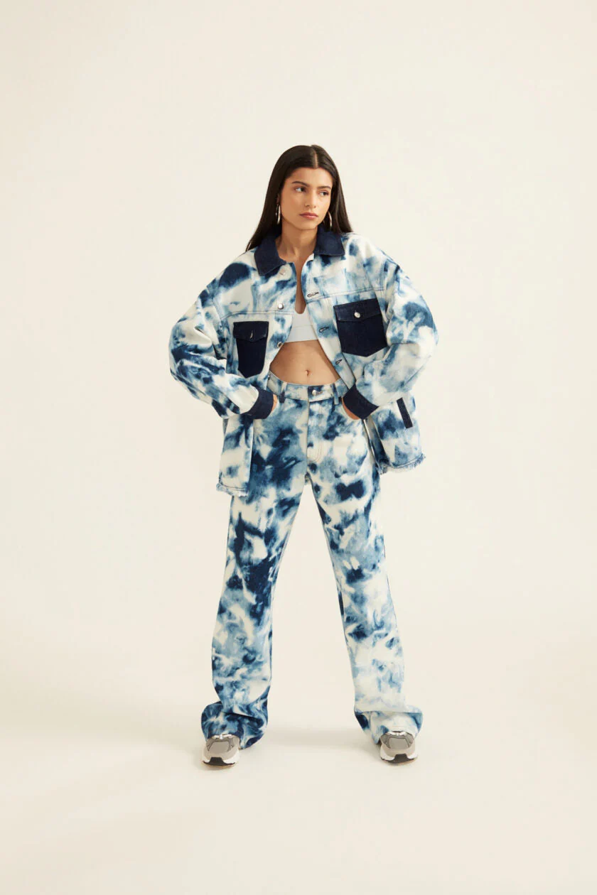 Blue and White Tie-Dye Effect Oversized Jacket - Image 6