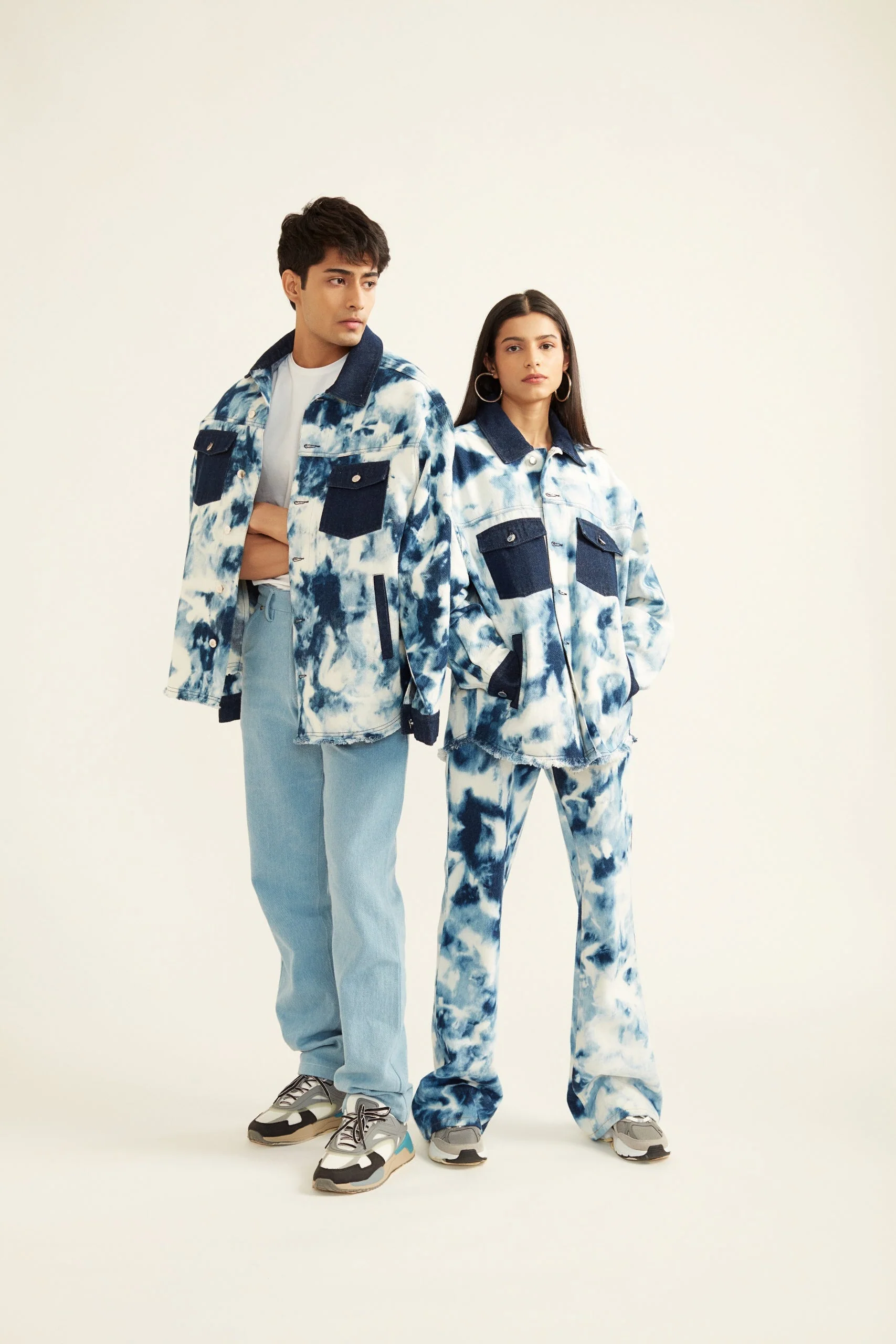 Blue and White Tie-Dye Effect Oversized Jacket - Image 7