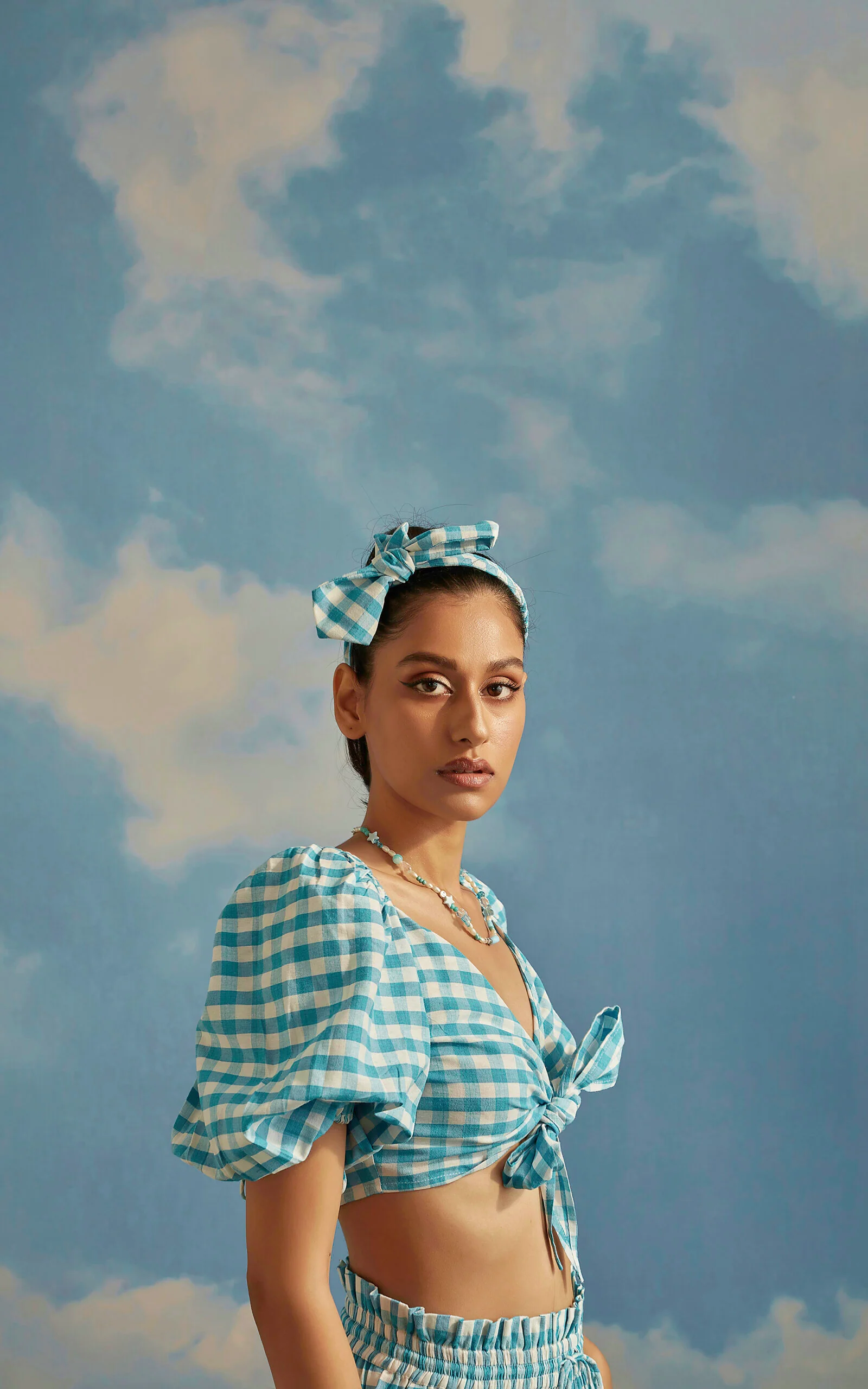Blue Checkered Front Tie Up Top - Image 4