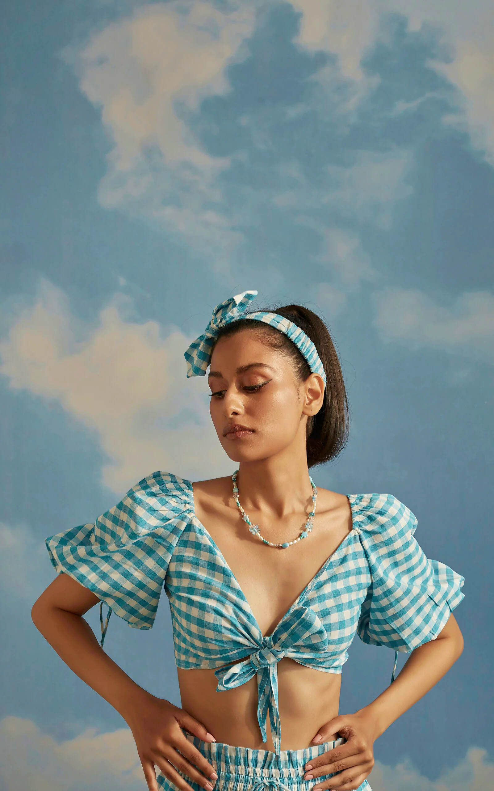 Blue Checkered Front Tie Up Top - Image 5