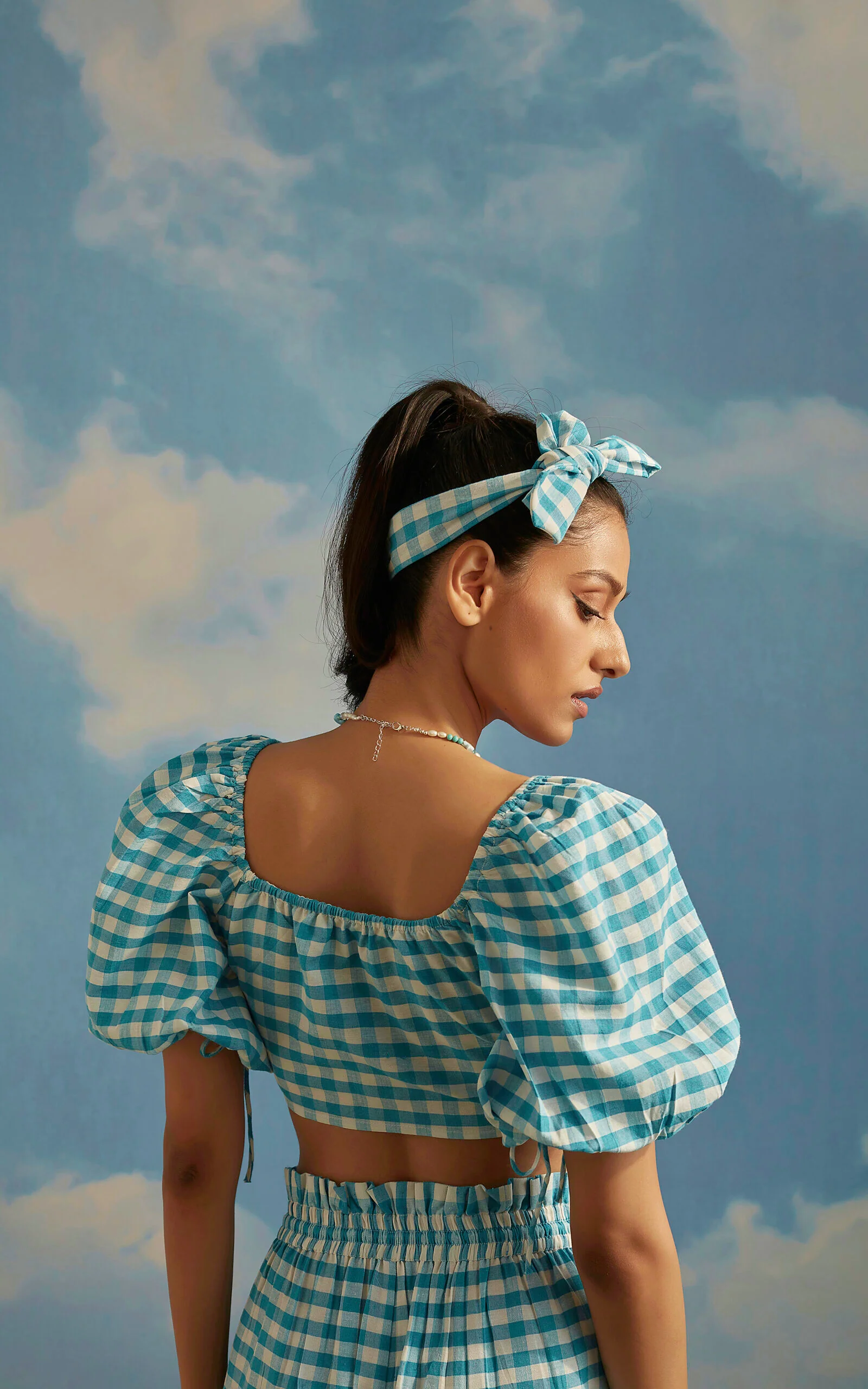 Blue Checkered Front Tie Up Top - Image 6